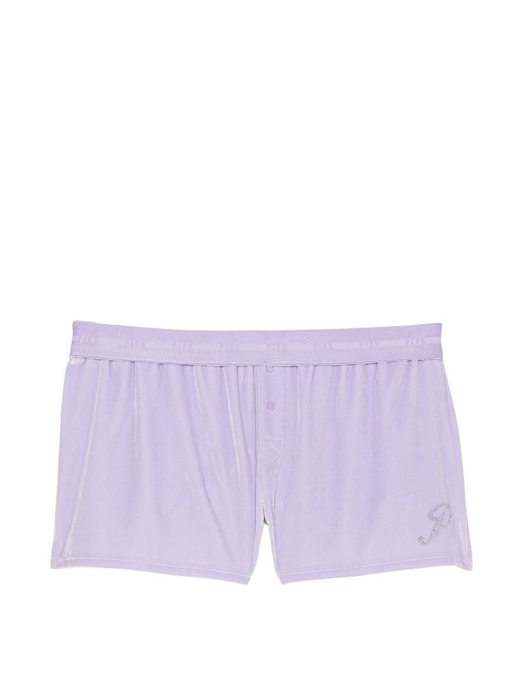 Pastel Lilac Purple Diamante Velvet Pyjama Shorts - Image 3 of 3
