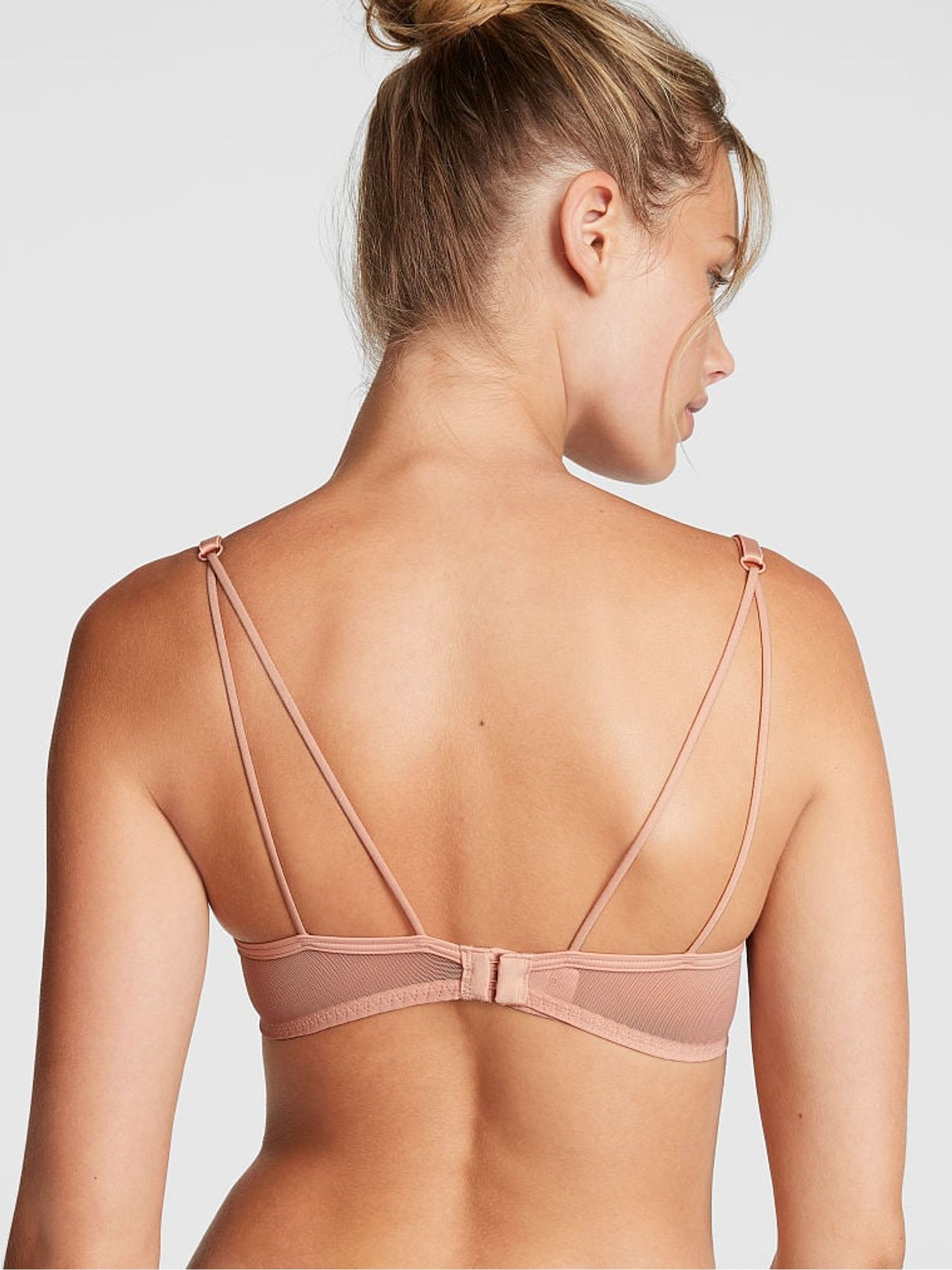 Macaron Nude Shine Flocked Mesh Push Up Bralette - Image 2 of 4