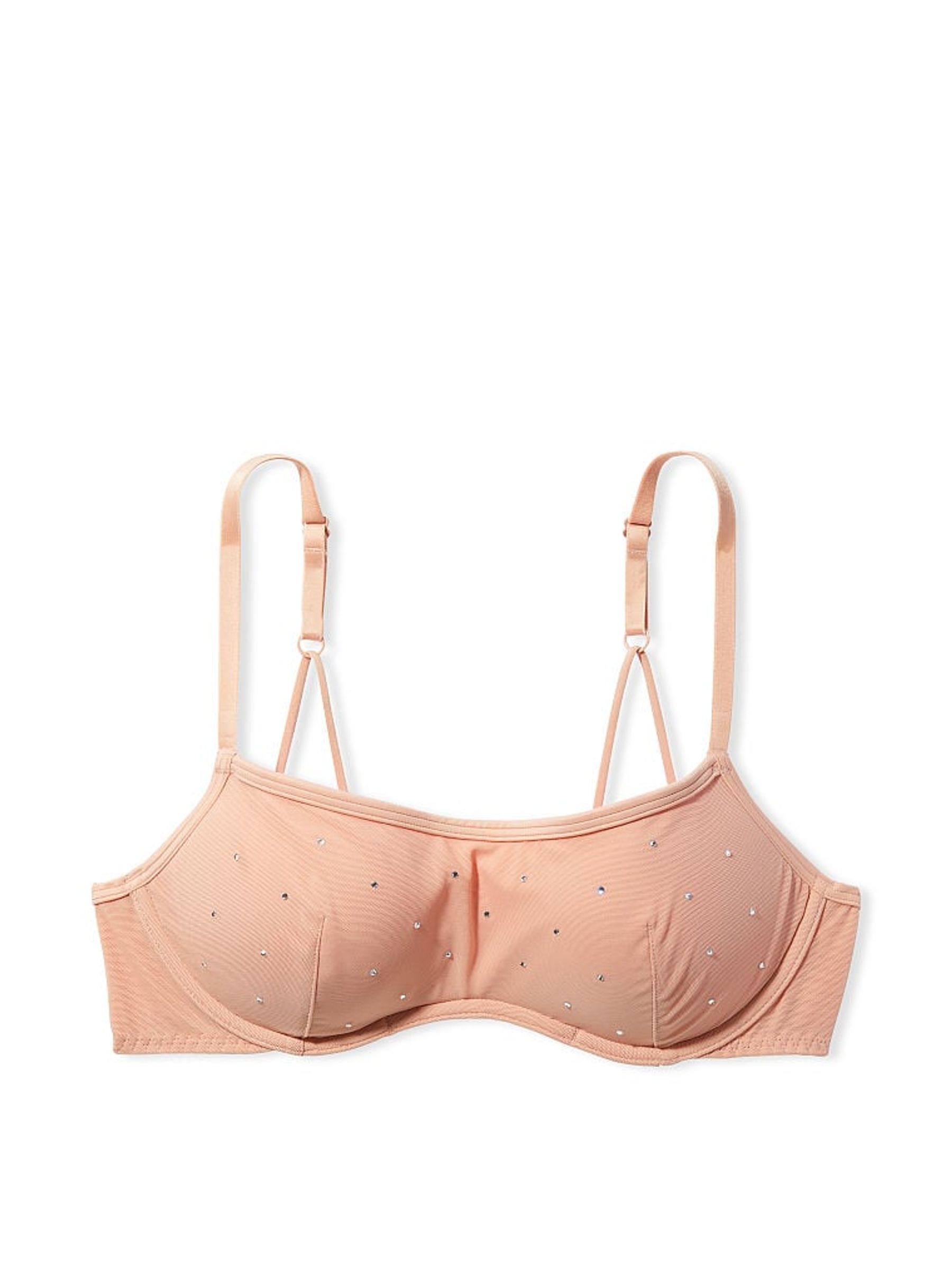 Macaron Nude Shine Flocked Mesh Push Up Bralette - Image 3 of 4