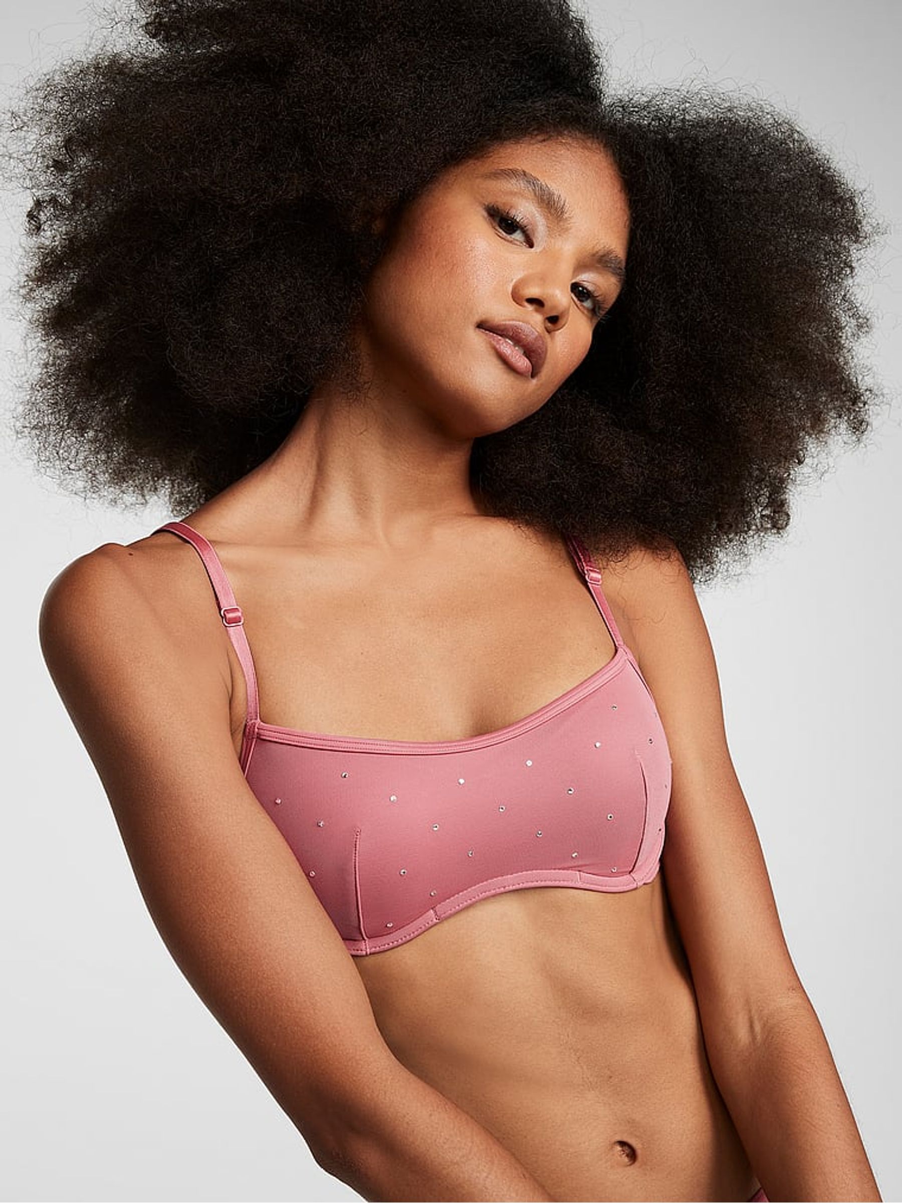Soft Begonia Pink Shine Flocked Mesh Push Up Bralette - Image 1 of 4