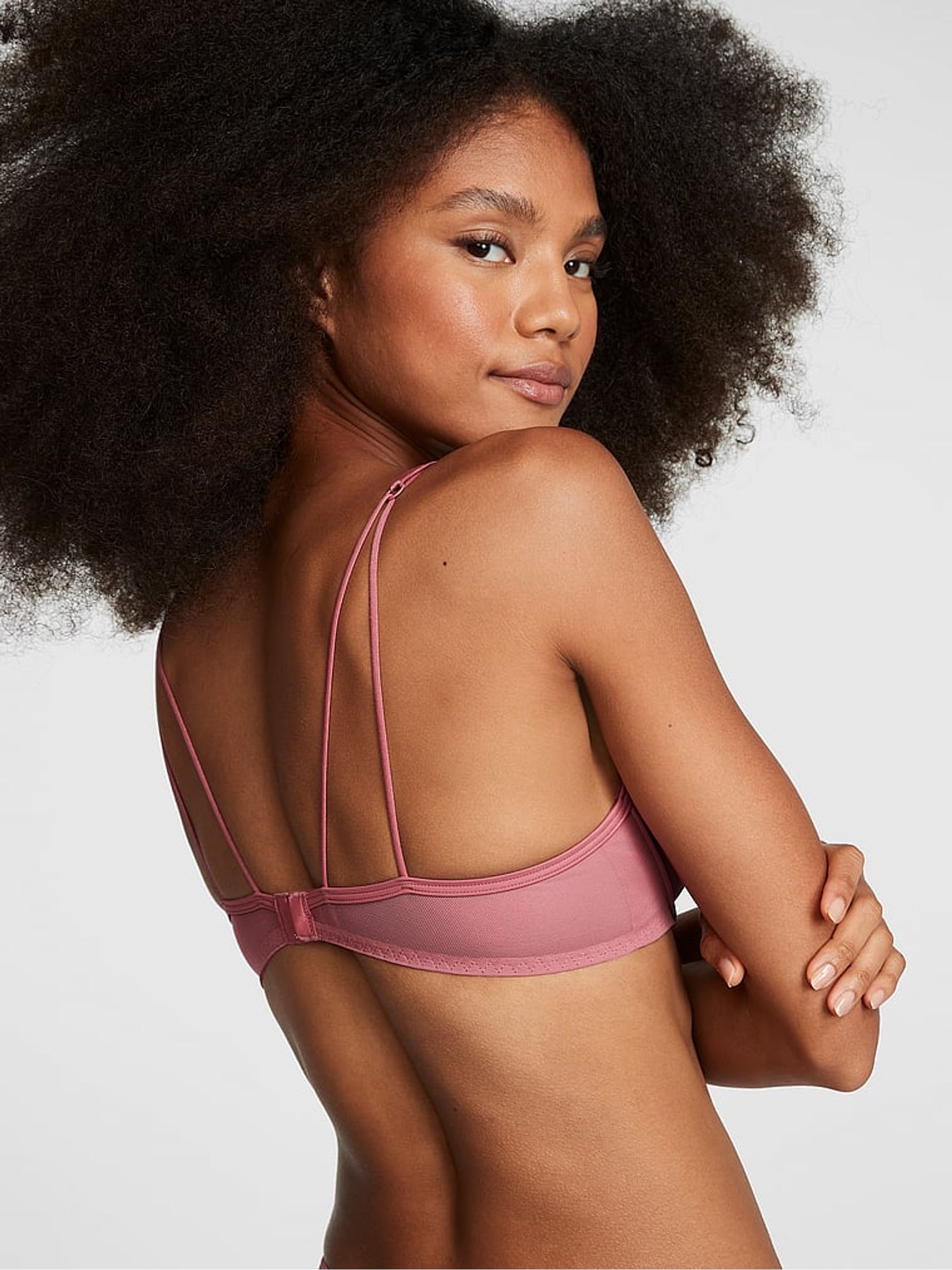 Soft Begonia Pink Shine Flocked Mesh Push Up Bralette - Image 2 of 4