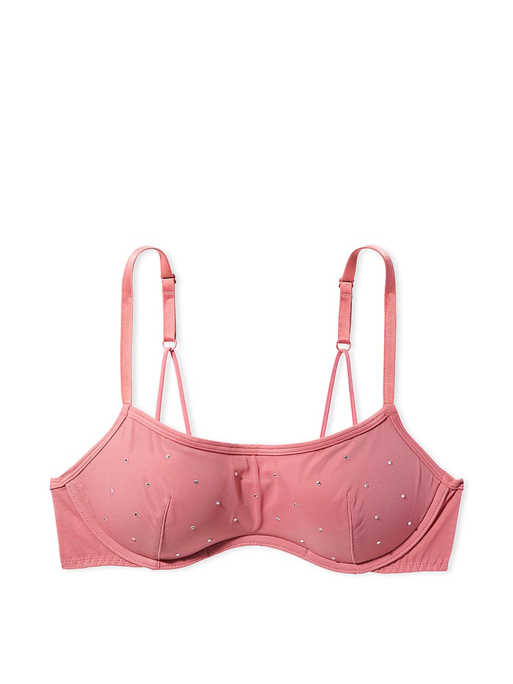 Soft Begonia Pink Shine Flocked Mesh Push Up Bralette - Image 3 of 4