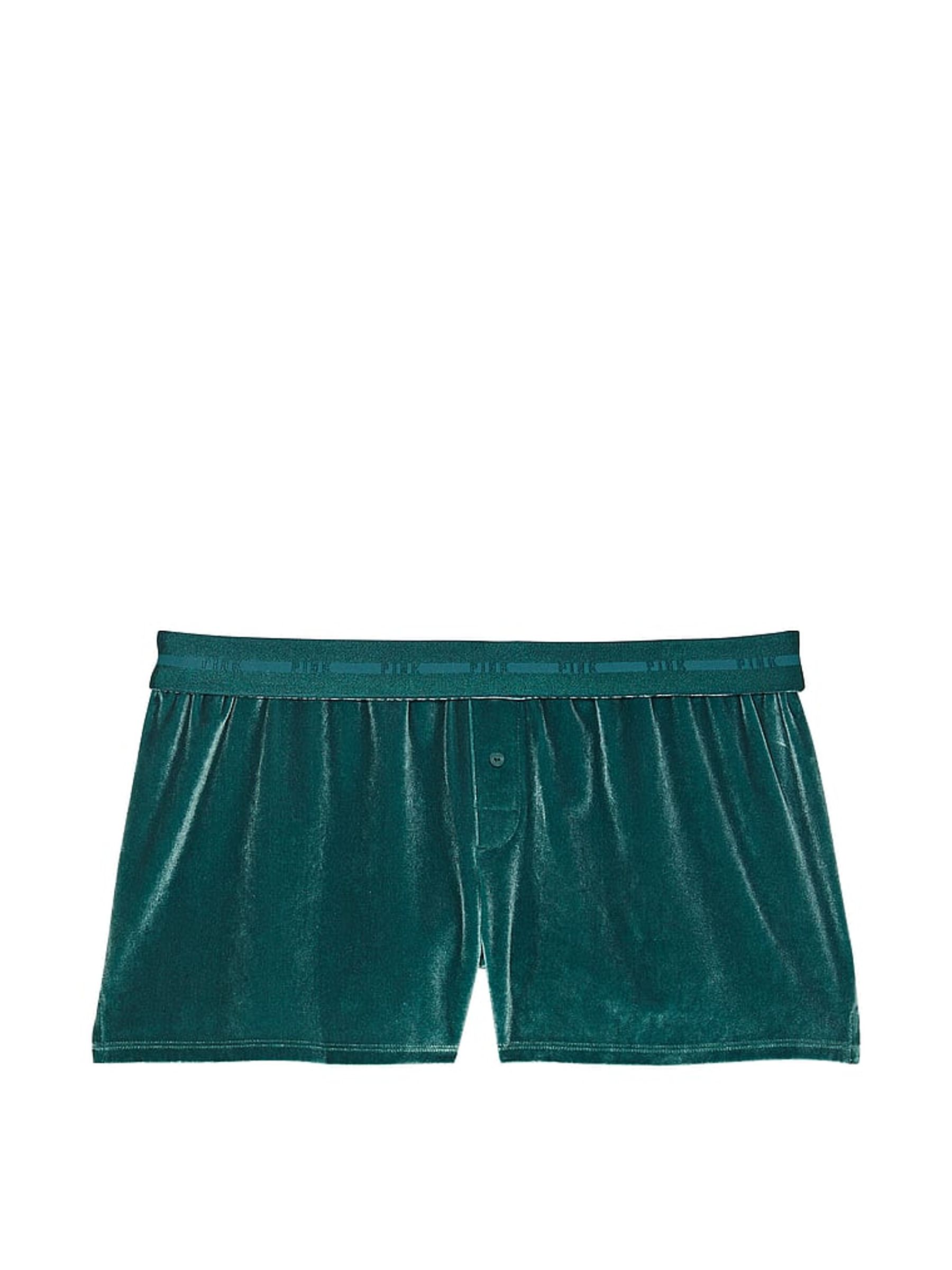 Black Ivy Green Diamante Velvet Pyjama Shorts - Image 3 of 3
