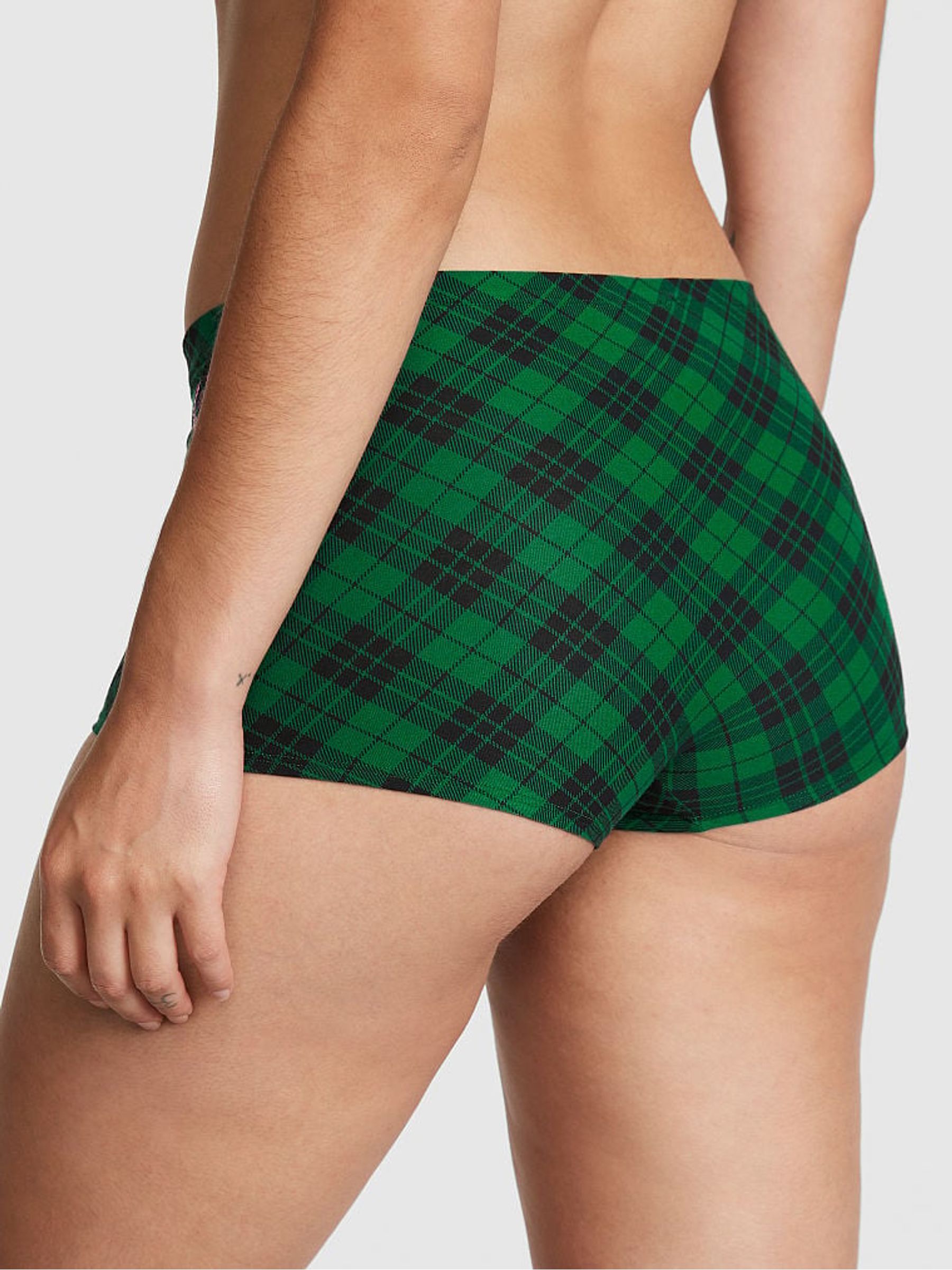 Garnet Green Plaid Crest Cotton Boyshort Knickers - Image 2 of 3