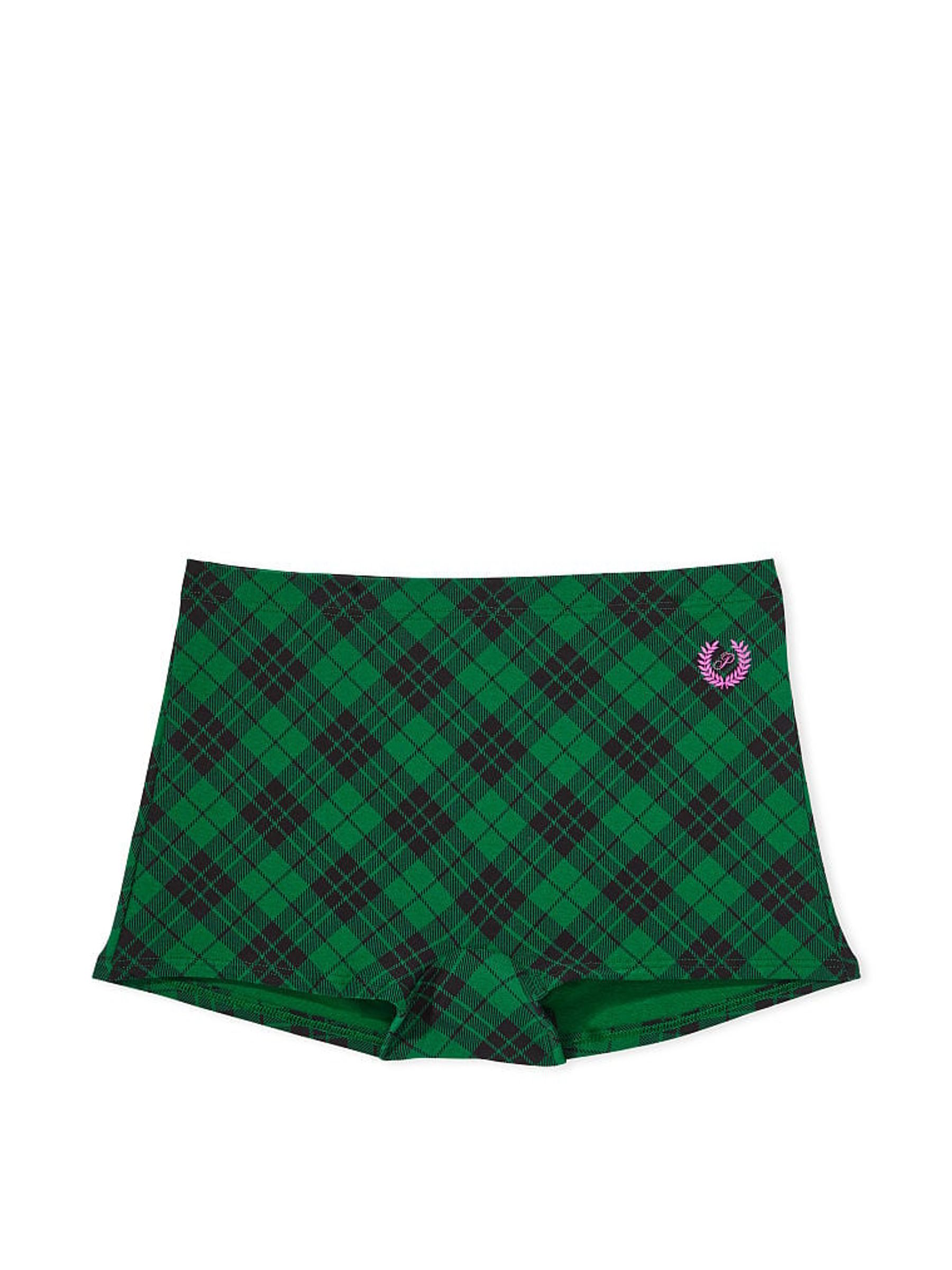 Garnet Green Plaid Crest Cotton Boyshort Knickers - Image 3 of 3