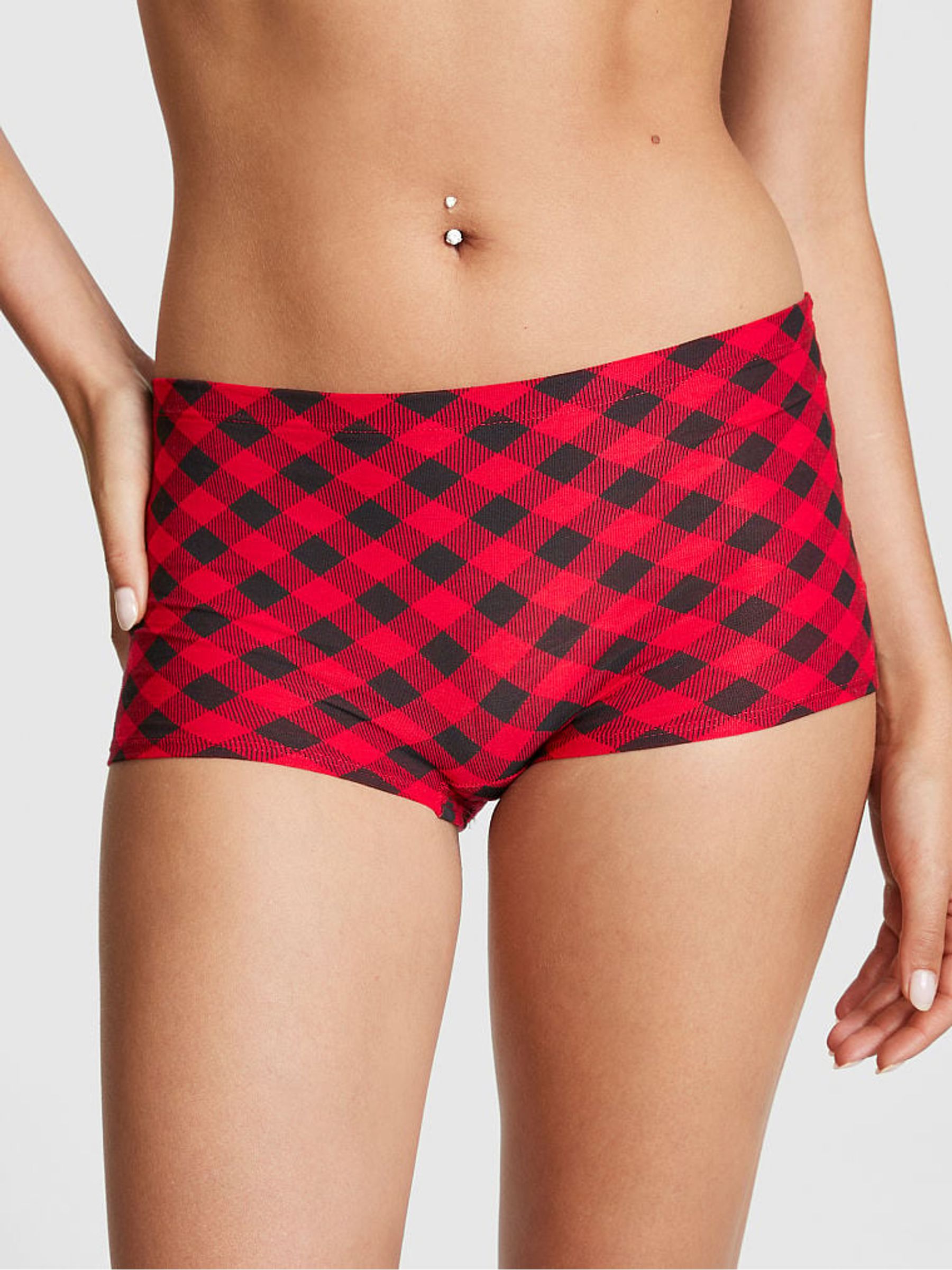 Red Pepper Plaid Presents Script Cotton Boyshort Knickers - Image 1 of 1