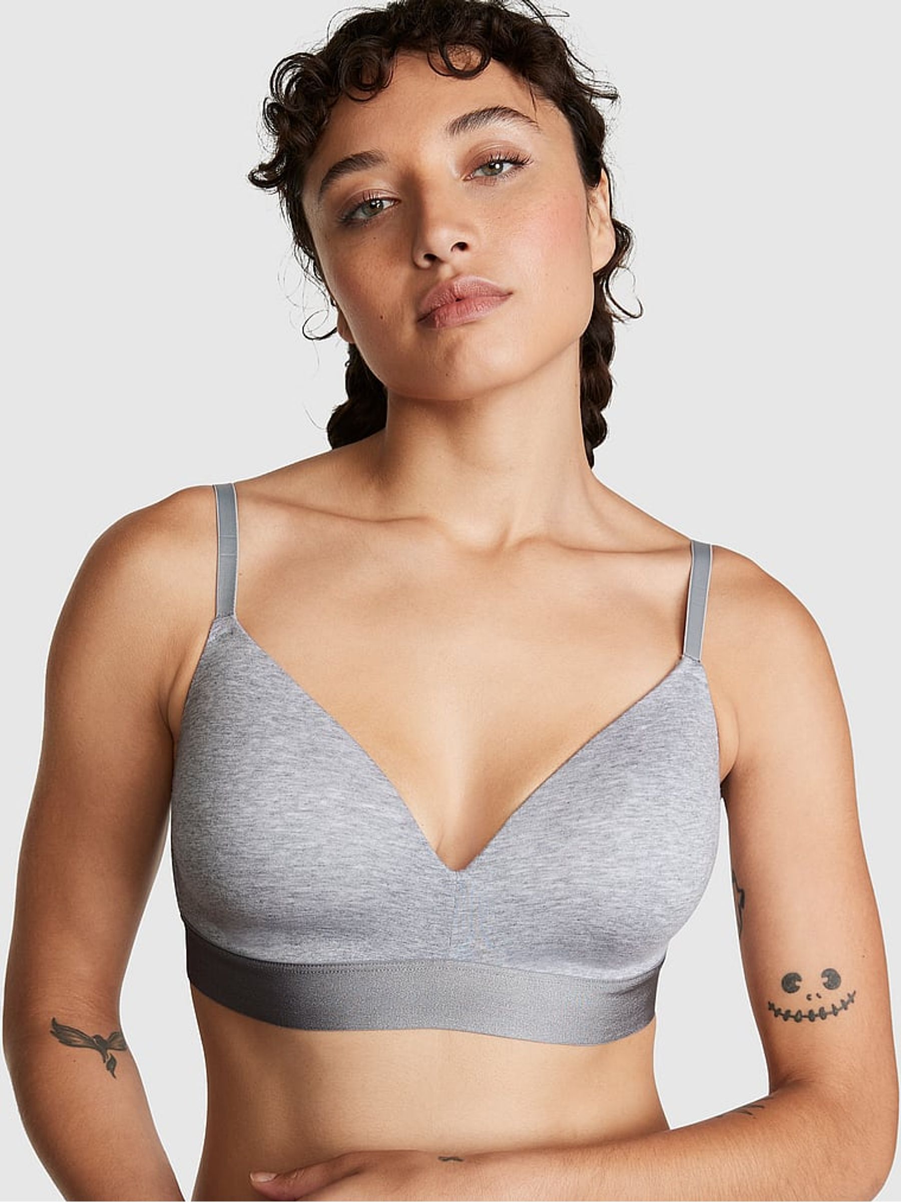 Medium Heather Grey Non Wired Lightly Lined Cotton Bra - Image 3 of 4