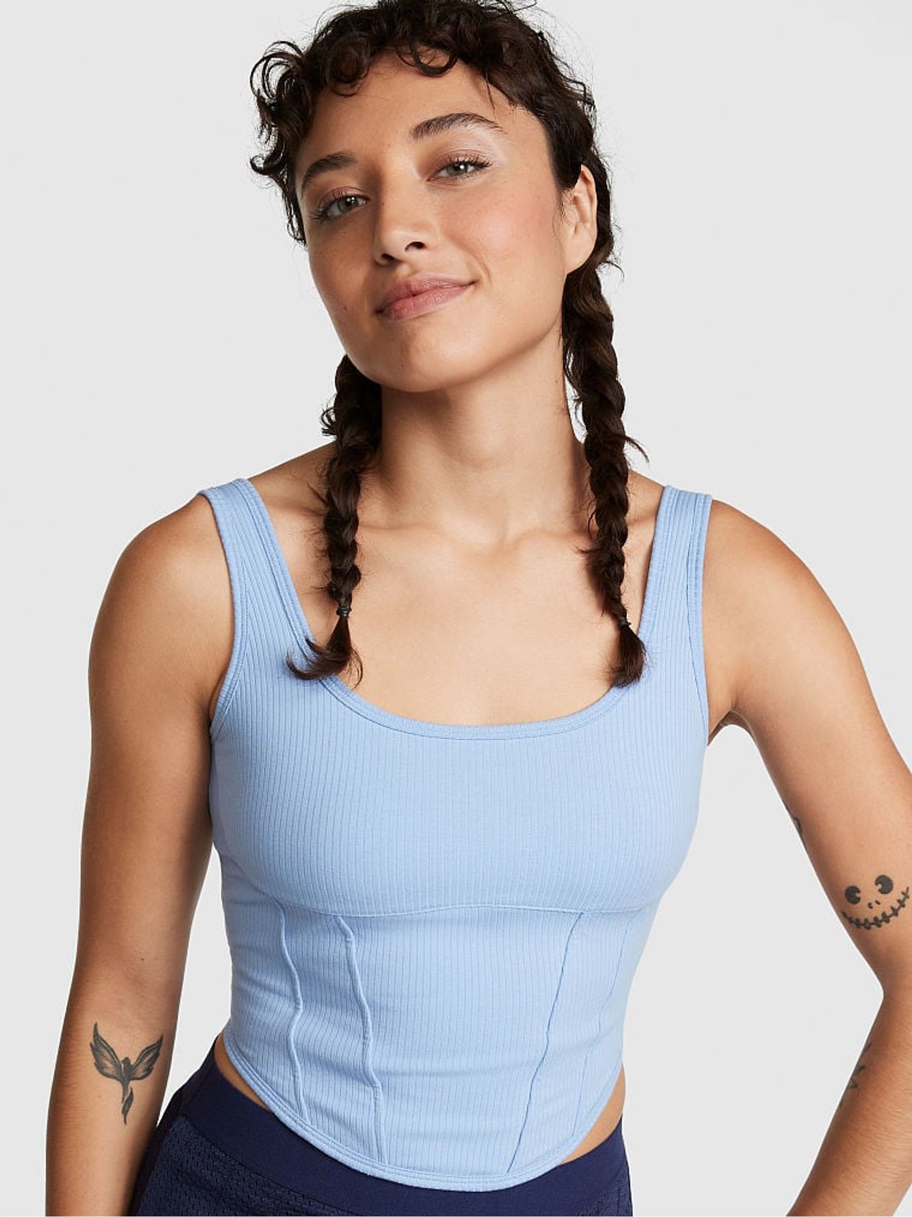 Harbor Blue Cotton Corset Bralette - Image 1 of 4