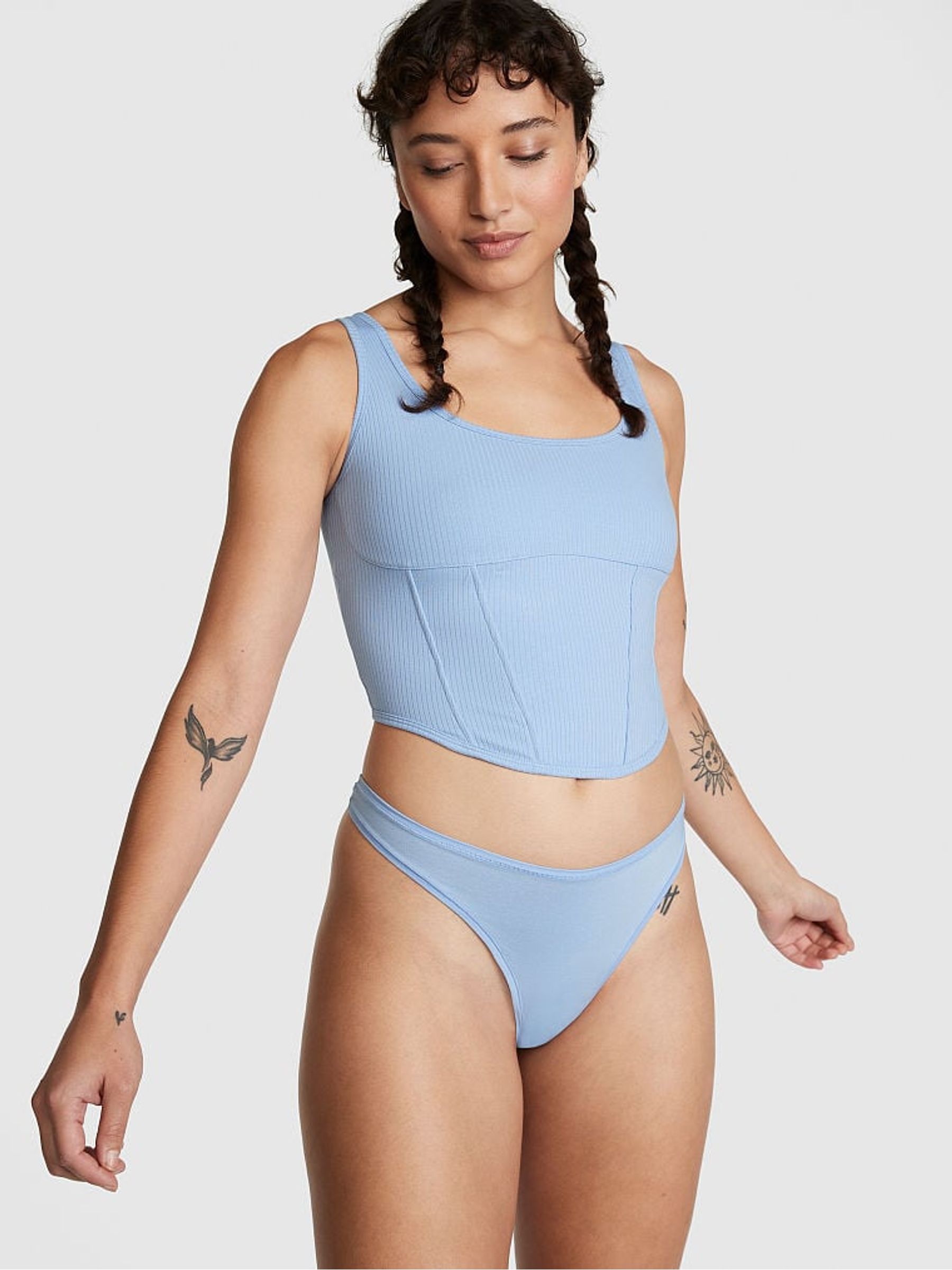 Harbor Blue Cotton Corset Bralette - Image 3 of 4