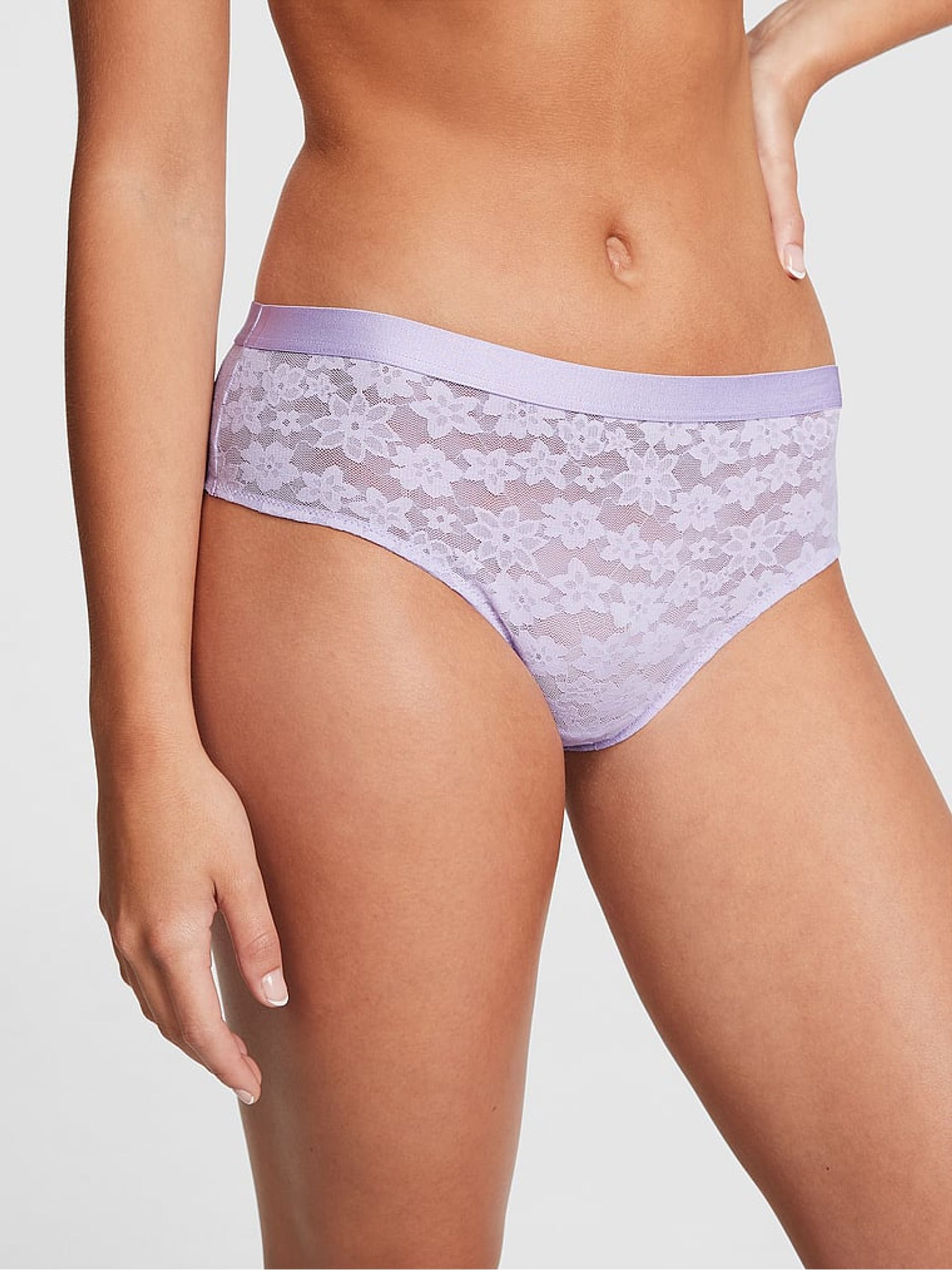 Pastel Lilac Purple Tossed Floral Lace Cheekster Knickers - Image 1 of 3