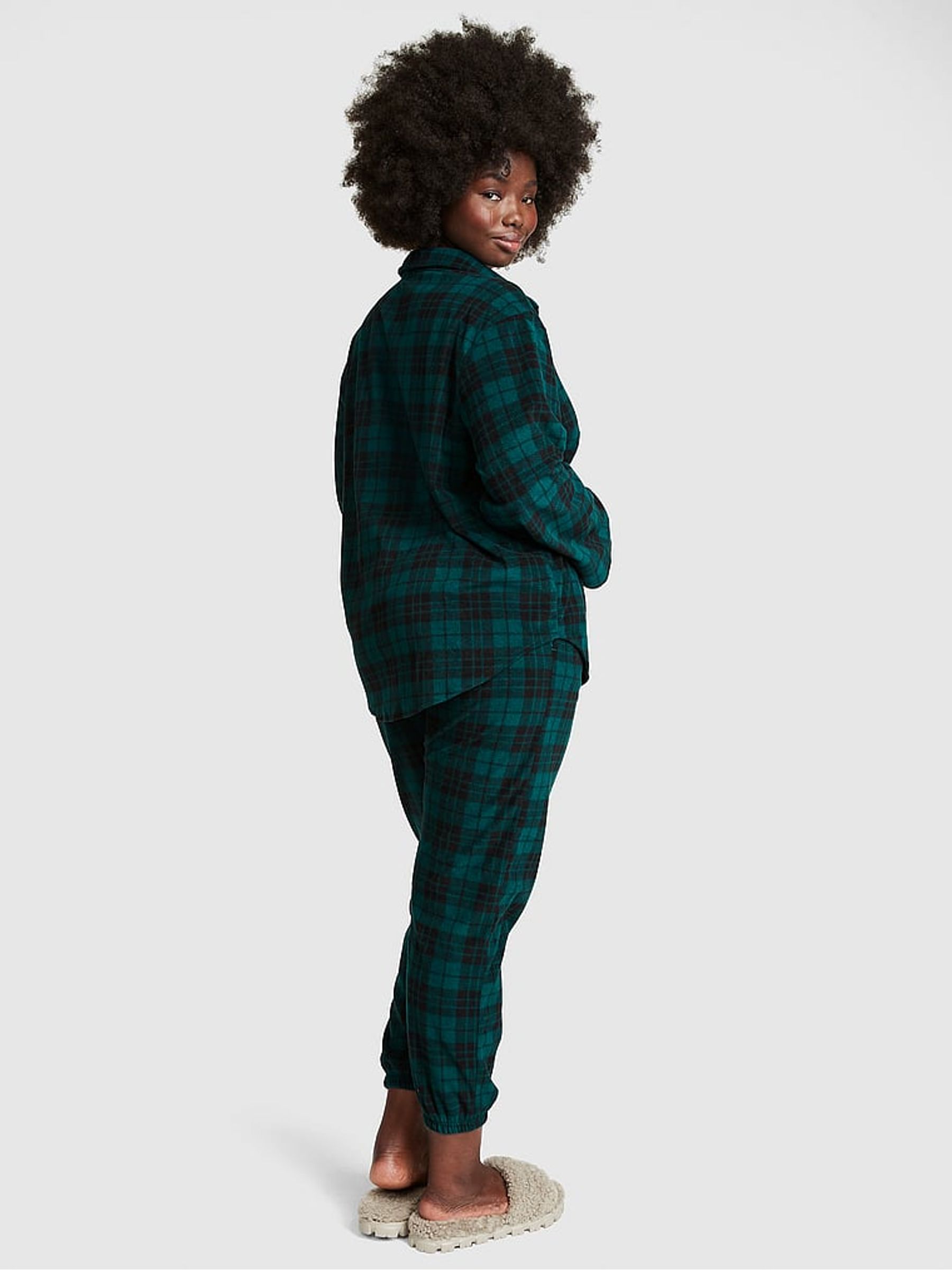 Black Ivy Green Plaid Long Sleeve Polar Fleece Jogger Set - Image 2 of 4