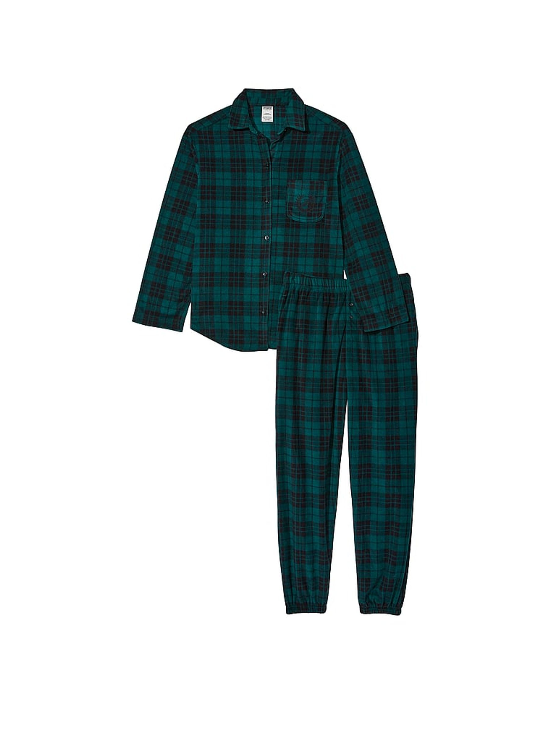 Black Ivy Green Plaid Long Sleeve Polar Fleece Jogger Set - Image 3 of 4