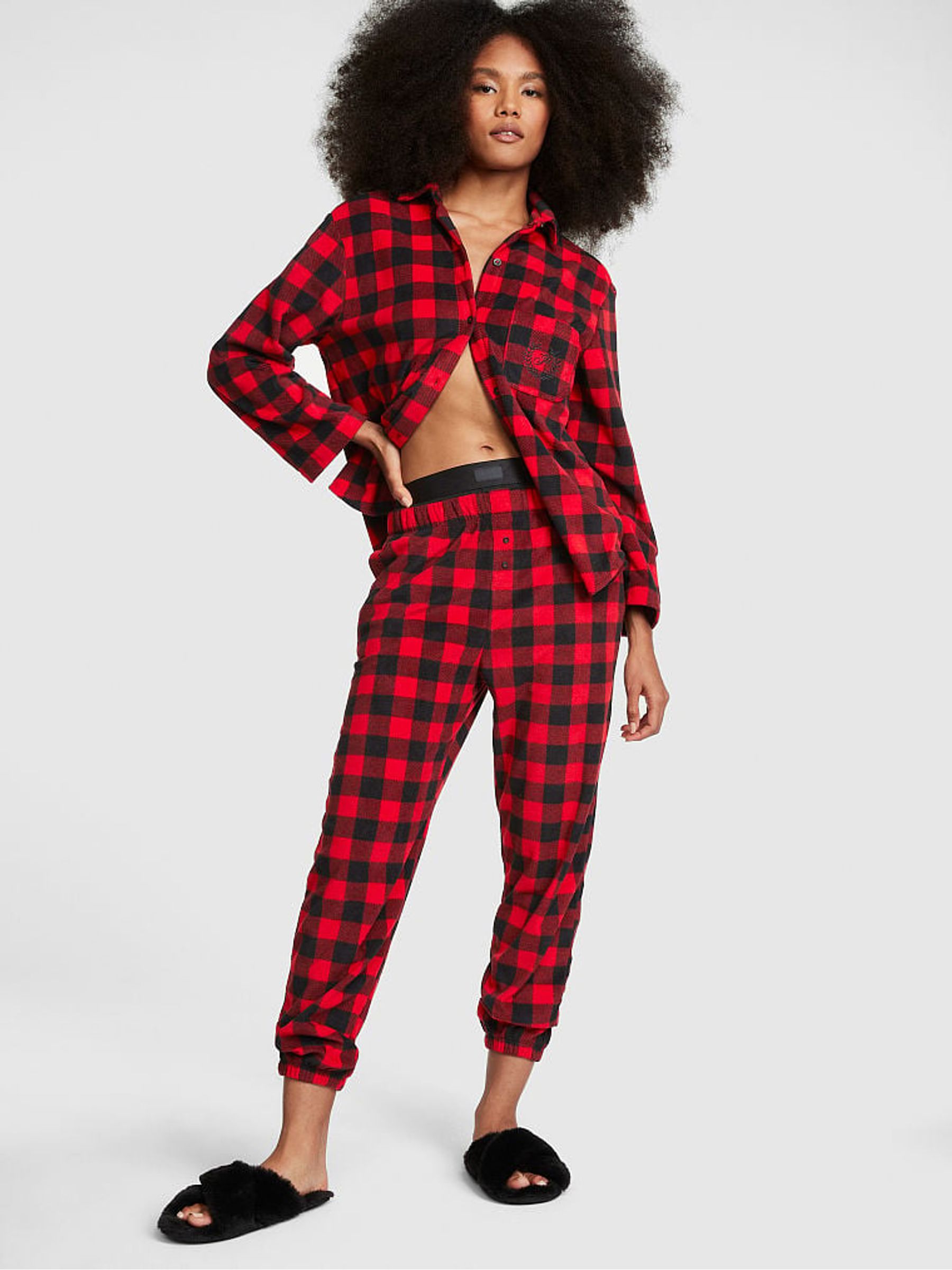 Red Check Long Sleeve Polar Fleece Jogger Set - Image 1 of 4