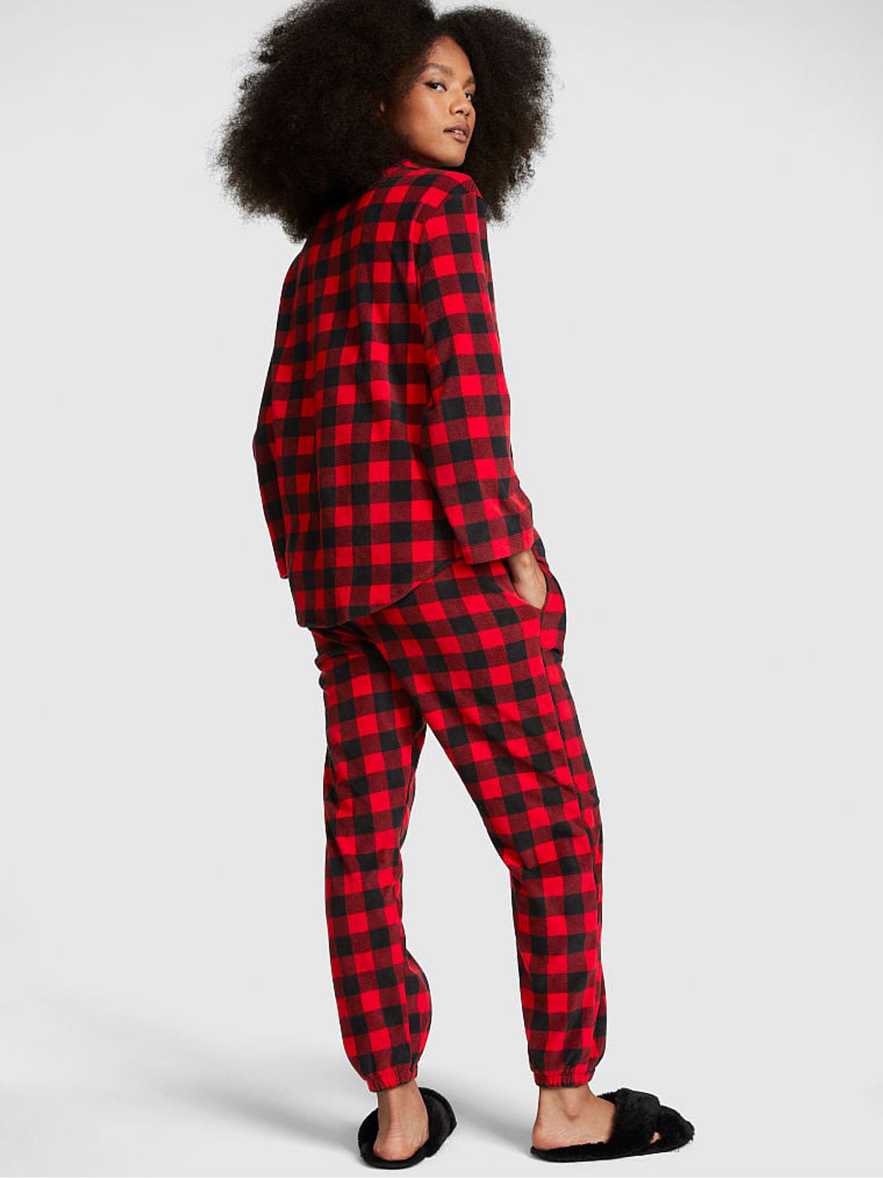 Red Check Long Sleeve Polar Fleece Jogger Set - Image 2 of 4
