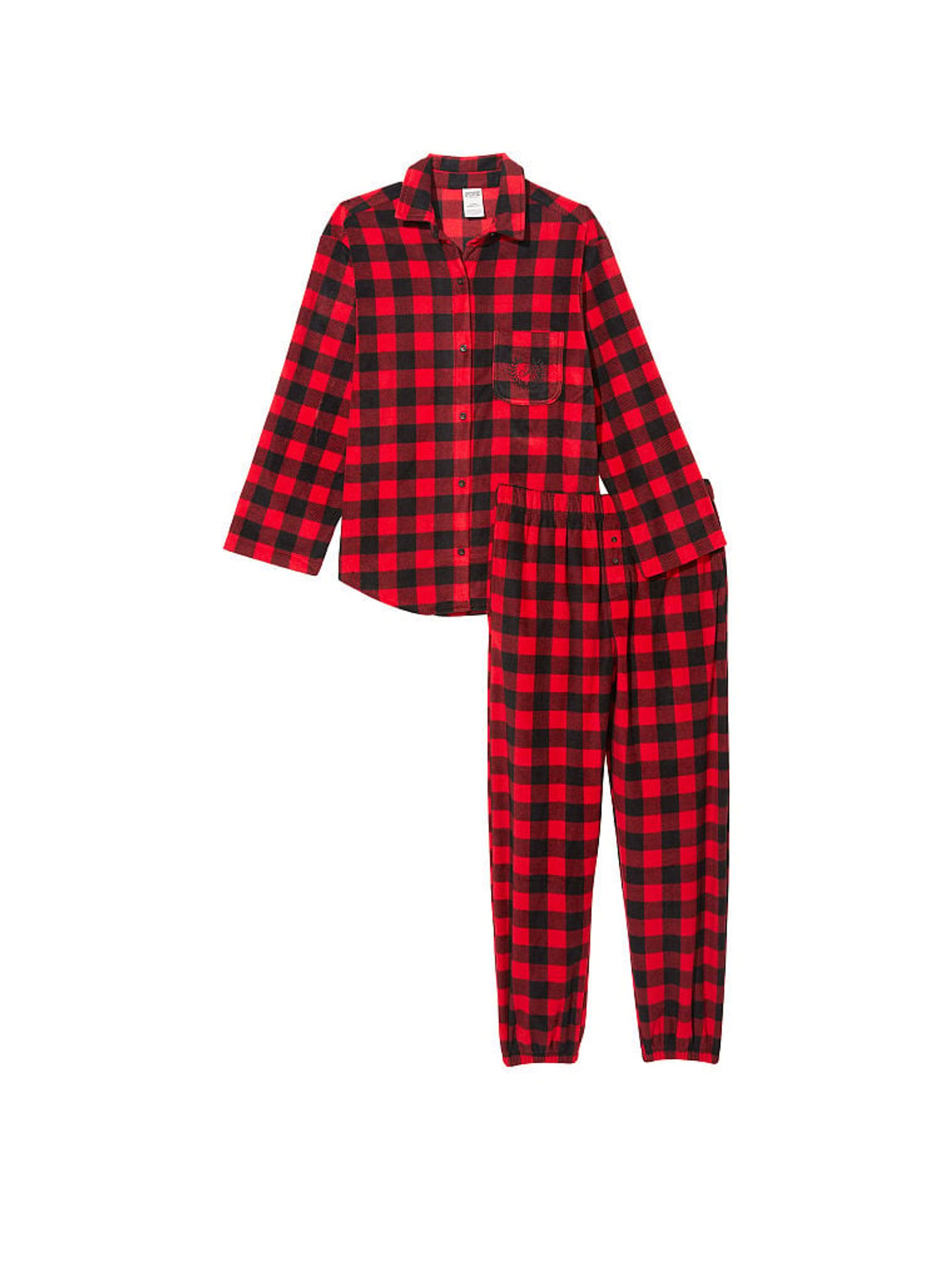 Red Check Long Sleeve Polar Fleece Jogger Set - Image 3 of 4