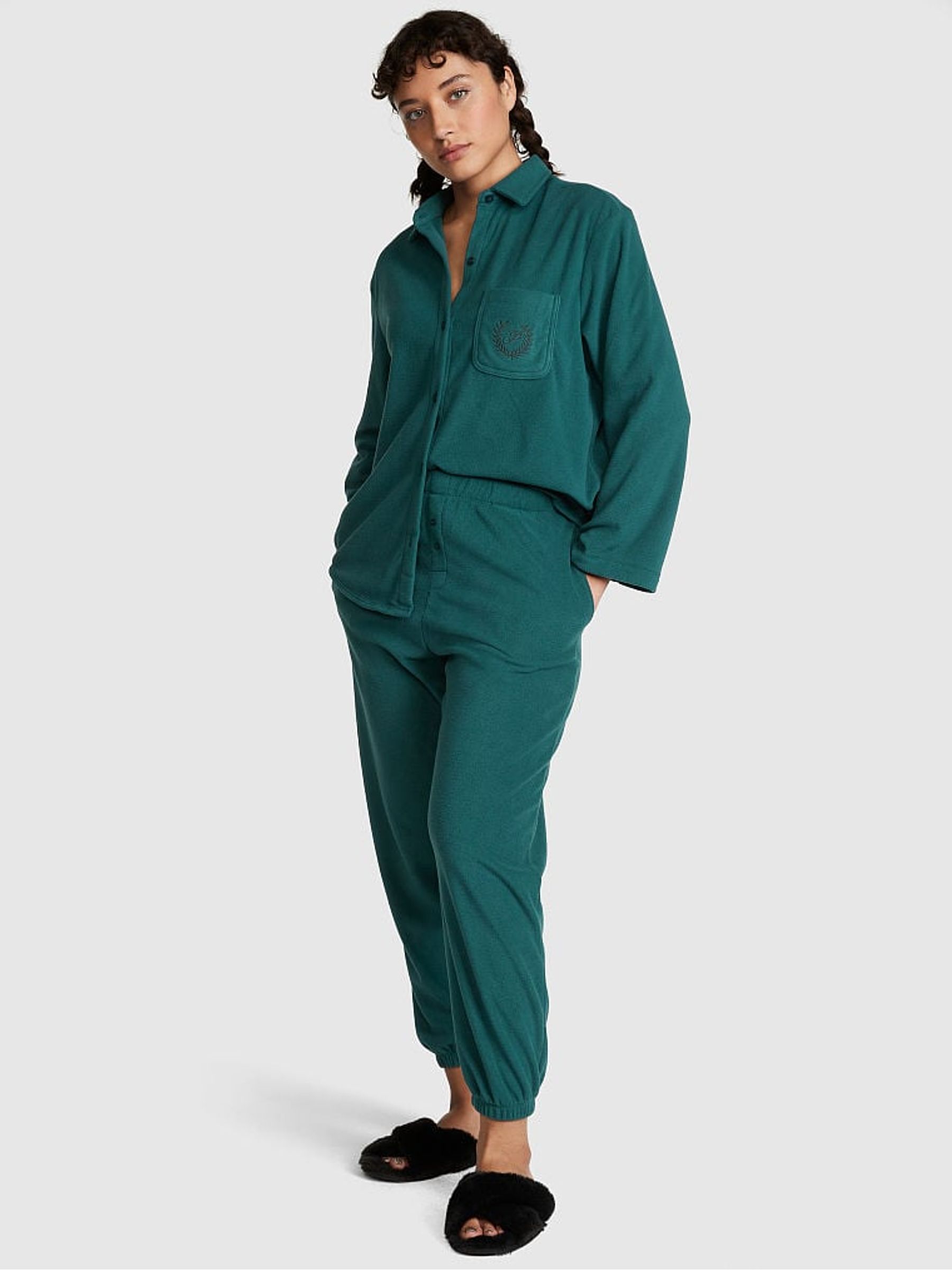 Black Ivy Green Long Sleeve Polar Fleece Jogger Set - Image 1 of 4