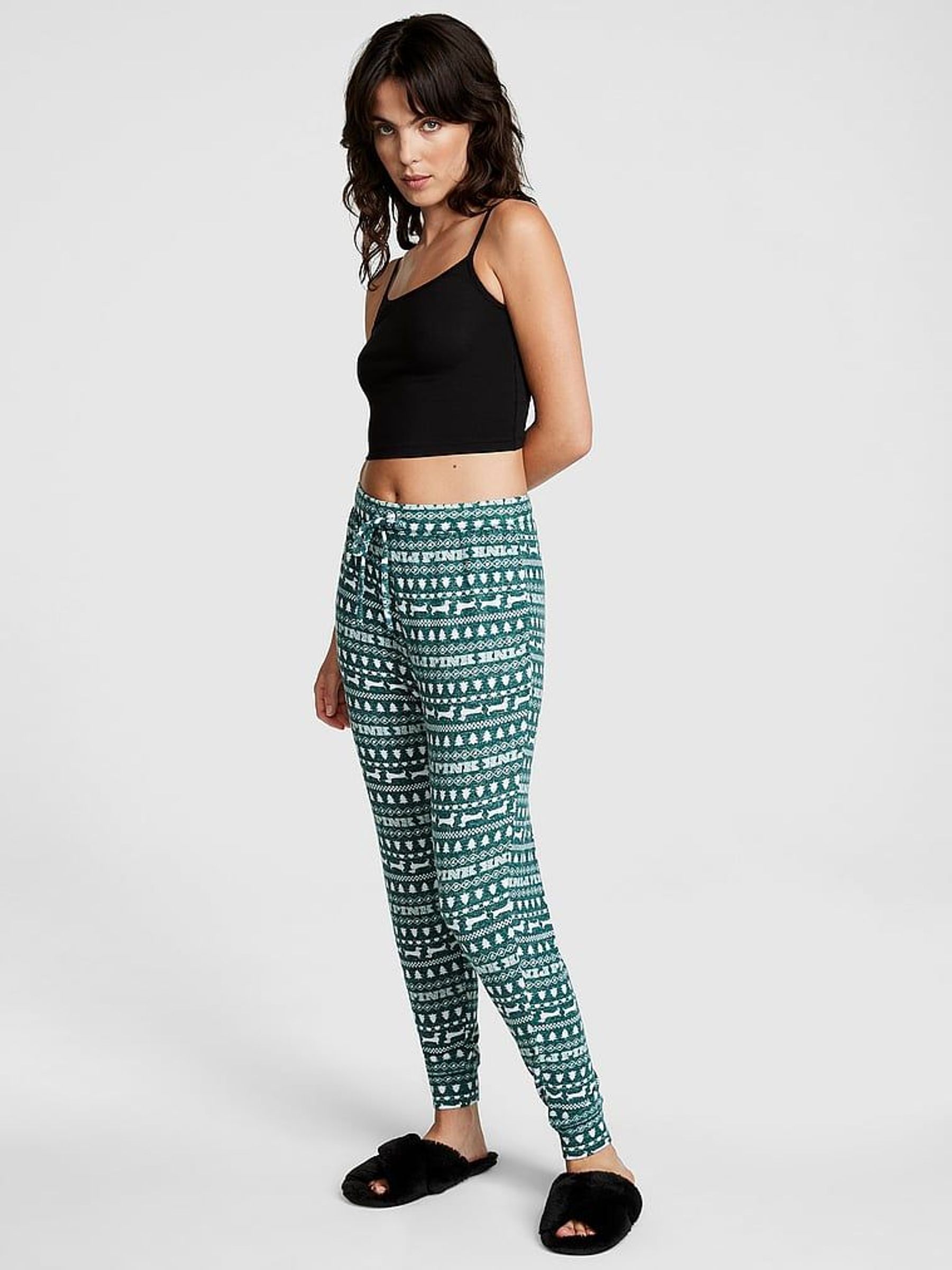 Garnet Green Christmas Print Cosy Sleep Jogger - Image 1 of 4