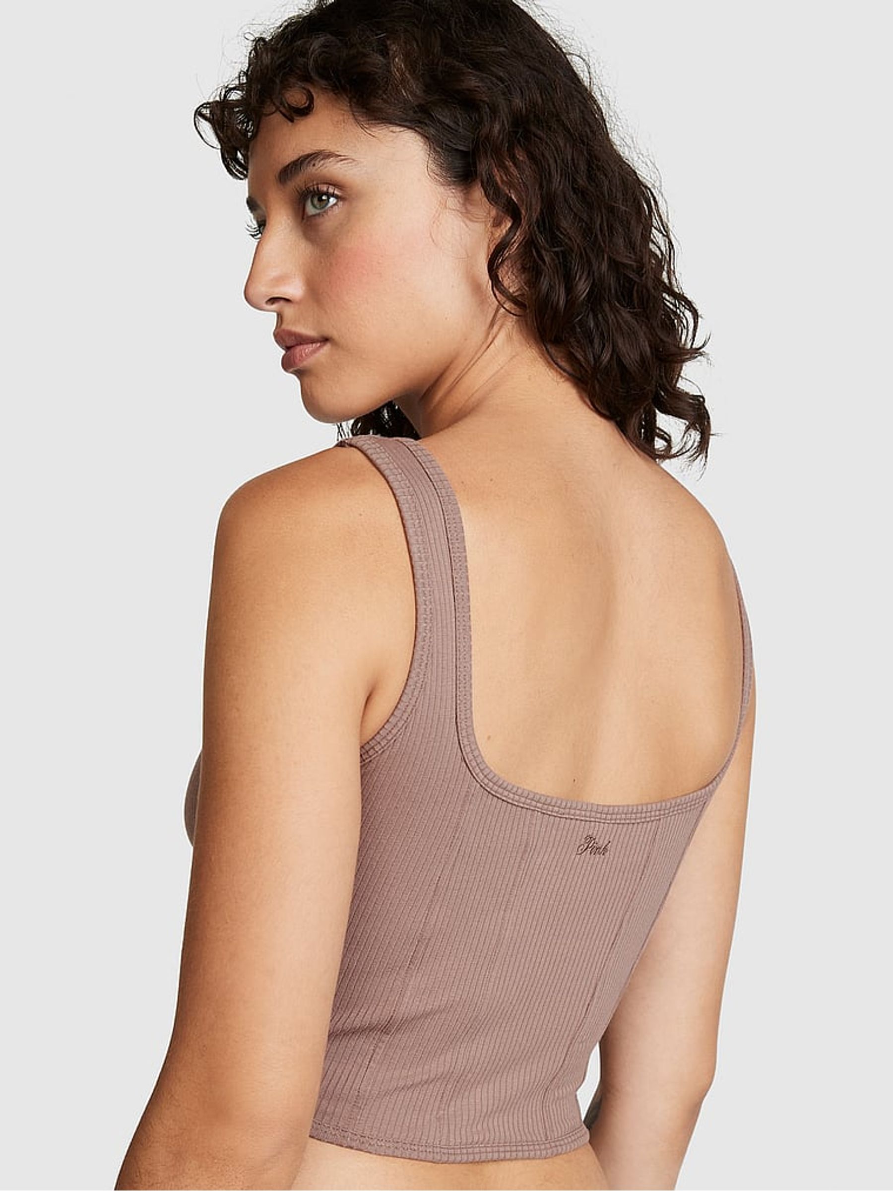 Iced Coffee Brown Cotton Corset Bralette - Image 2 of 4