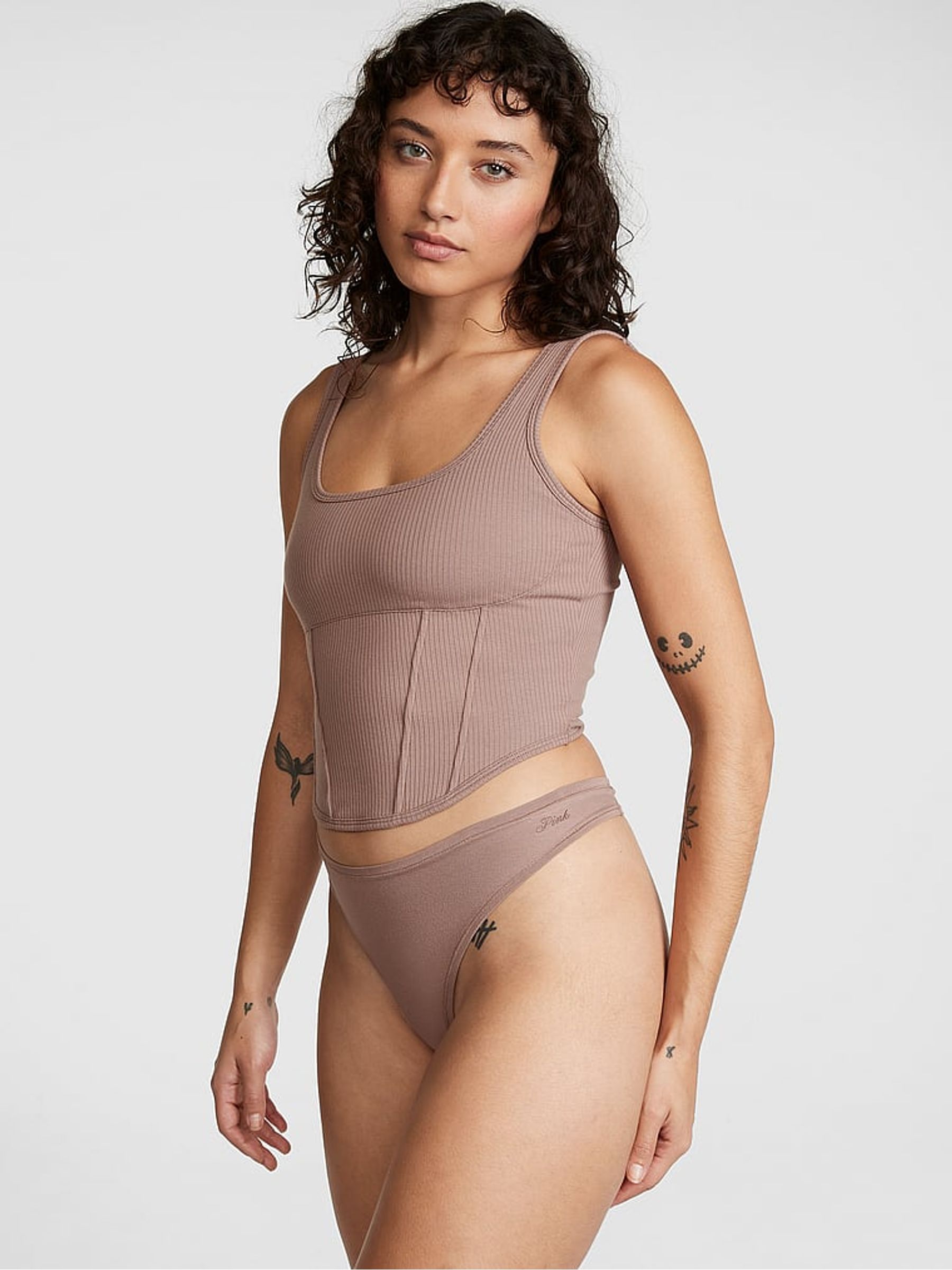 Iced Coffee Brown Cotton Corset Bralette - Image 3 of 4