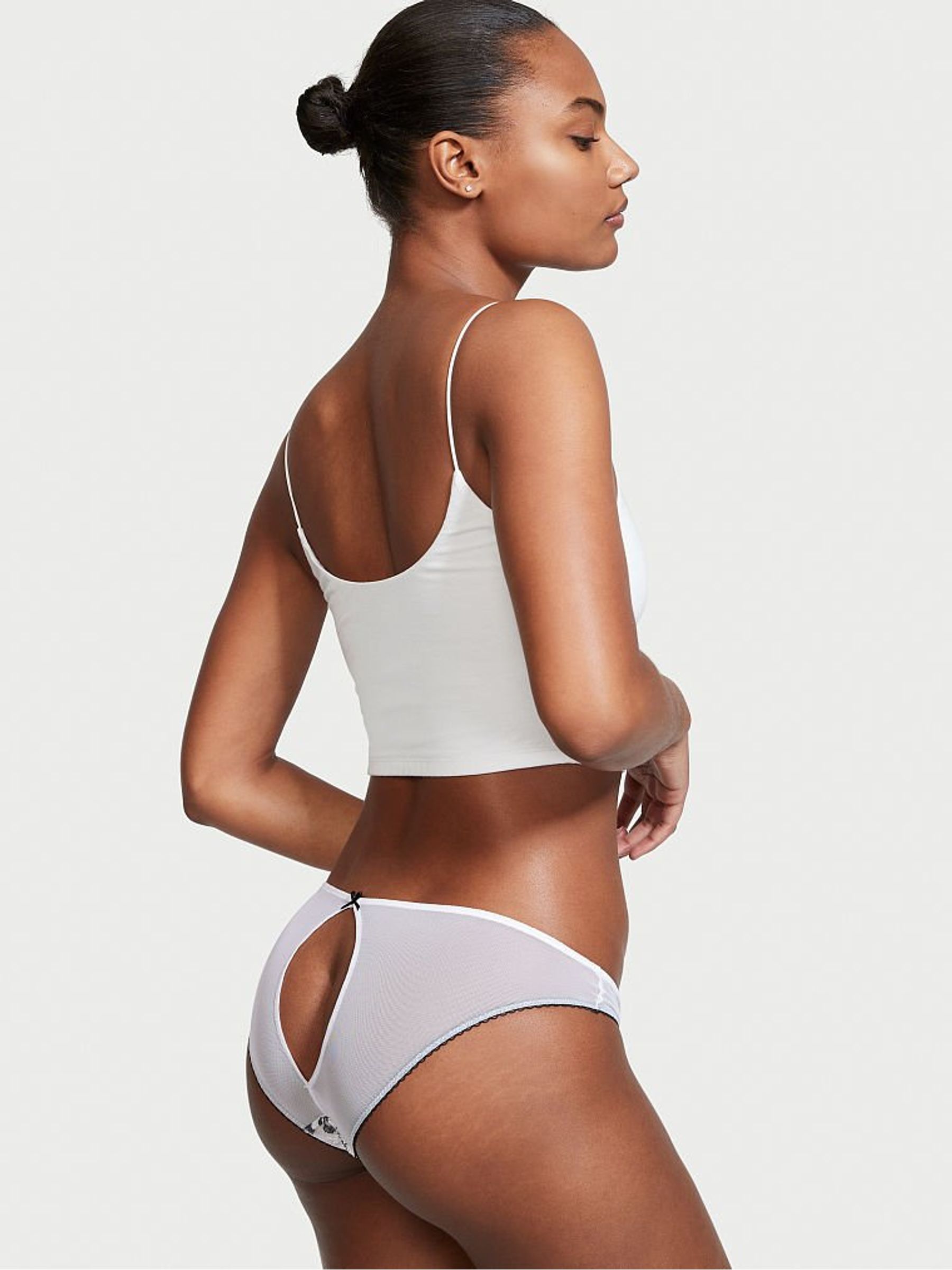 Black & White Embroidered Lace Keyhole Cheekini Panty - Image 2 of 5