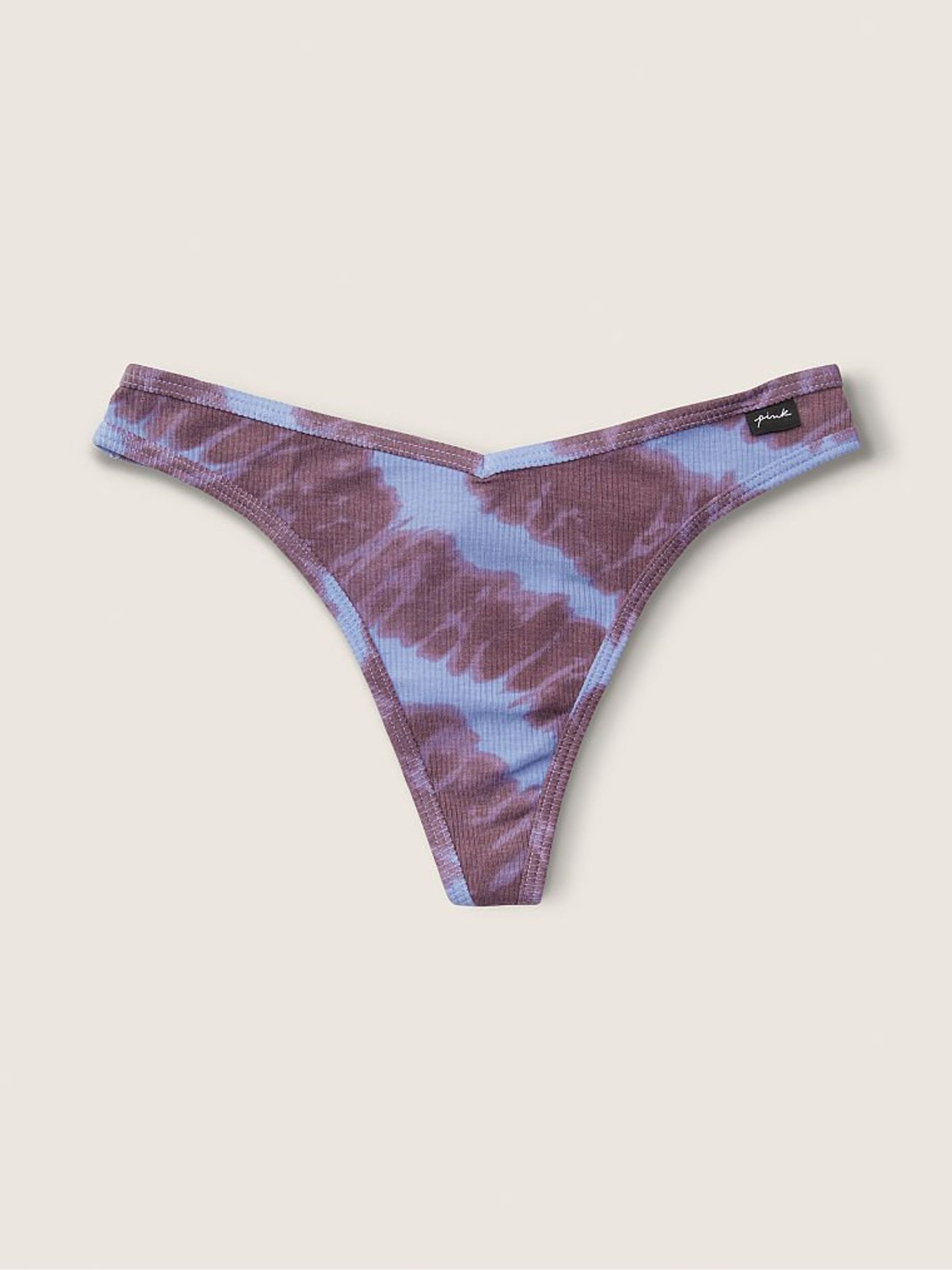 Tie Dye Dusty Periwinkle Blue Cotton Thong Knickers - Image 1 of 2