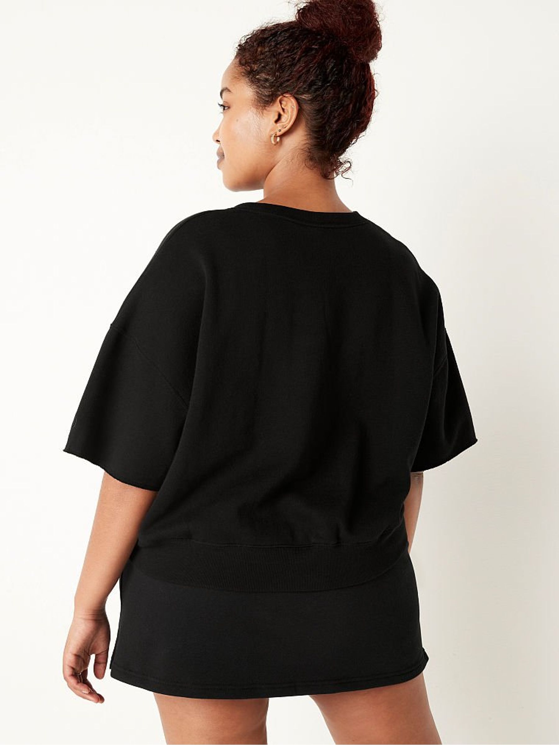 Pure Black Double Dye Short Sleeve Crop Crew Sweatshirt - Image 2 of 4 Pure Black Double Dye Short Sleeve Crop Crew Sweatshirt - Image 2 of 4