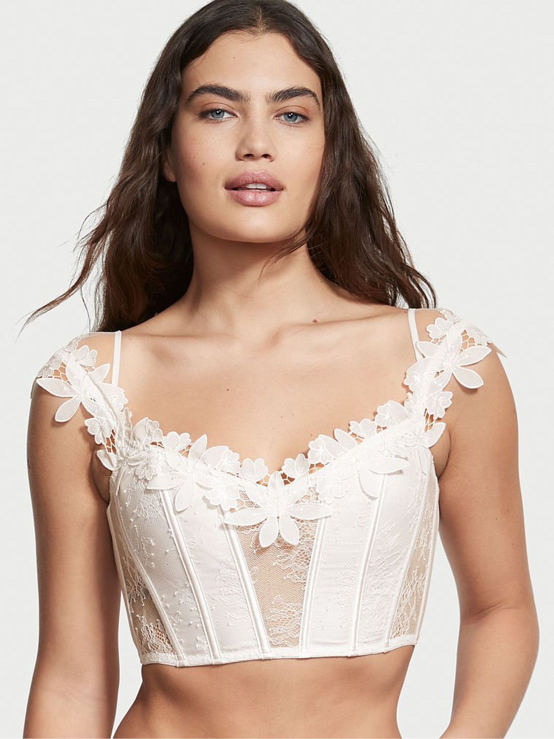 Coconut White Unlined Floral Embroidery Corset Top - Image 1 of 4