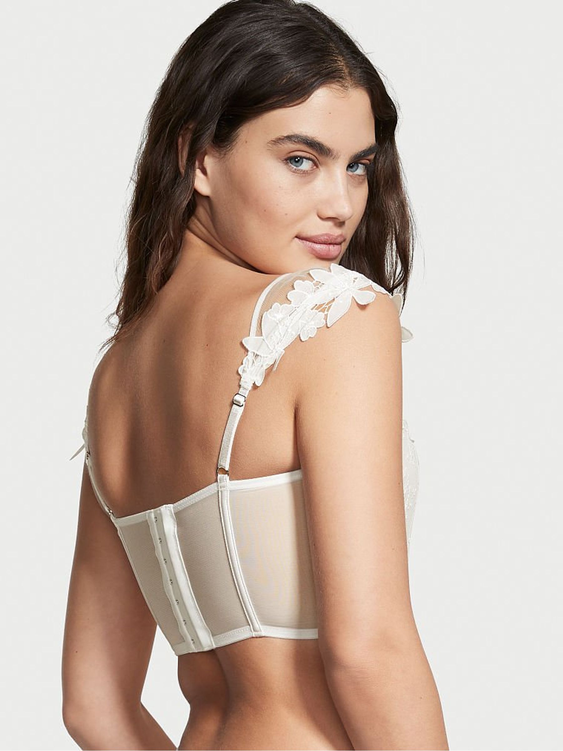 Coconut White Unlined Floral Embroidery Corset Top - Image 2 of 4