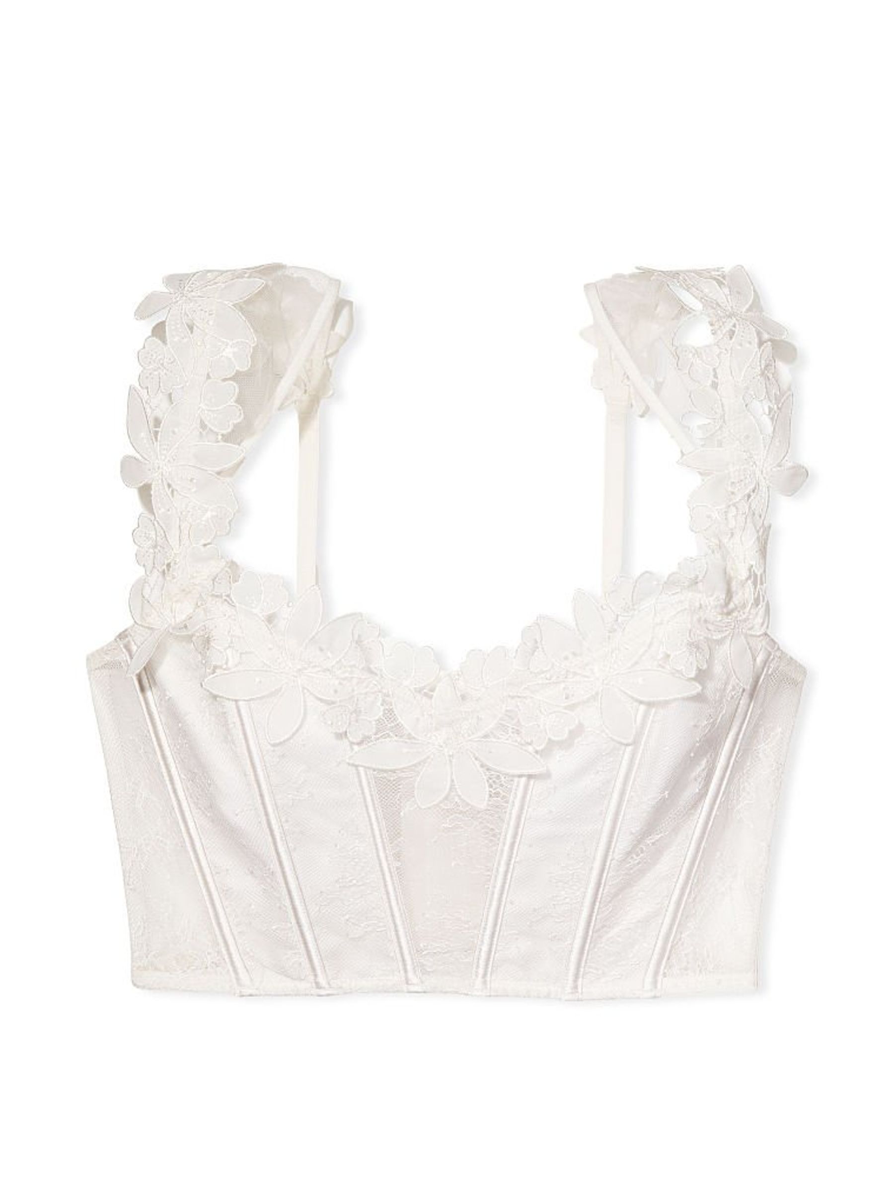 Coconut White Unlined Floral Embroidery Corset Top - Image 3 of 4