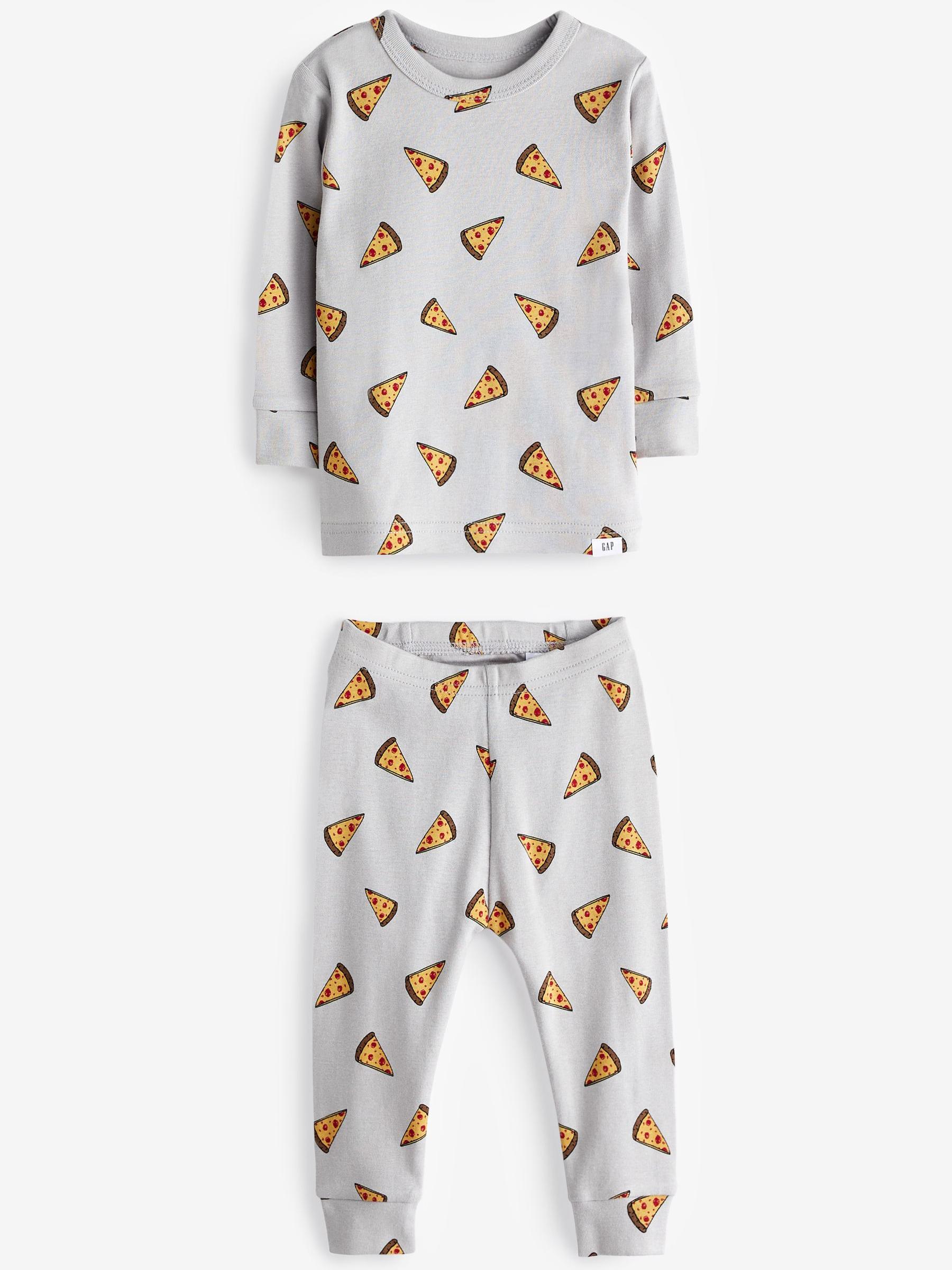 Grey Pizza Print Long Sleeve Pyjama Set - Image 1 of 4