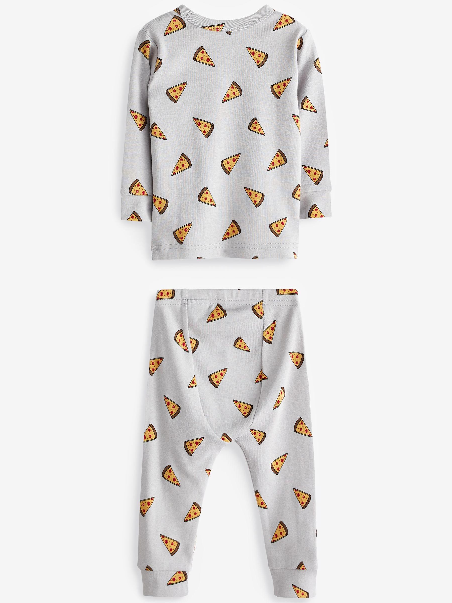 Grey Pizza Print Long Sleeve Pyjama Set - Image 2 of 4