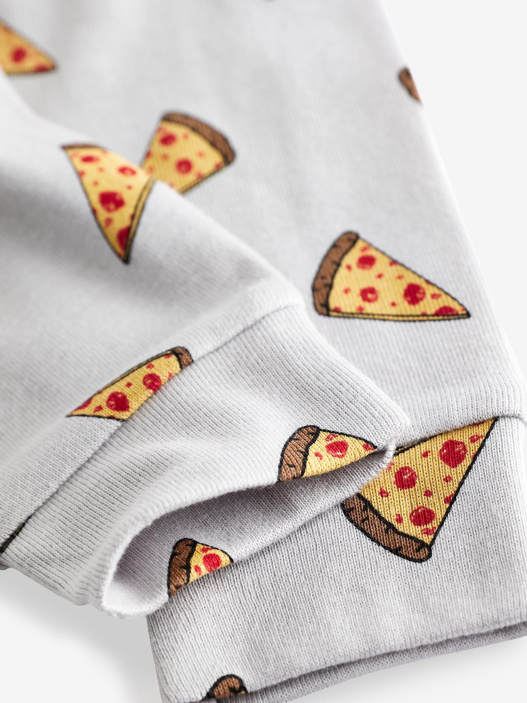 Grey Pizza Print Long Sleeve Pyjama Set - Image 4 of 4