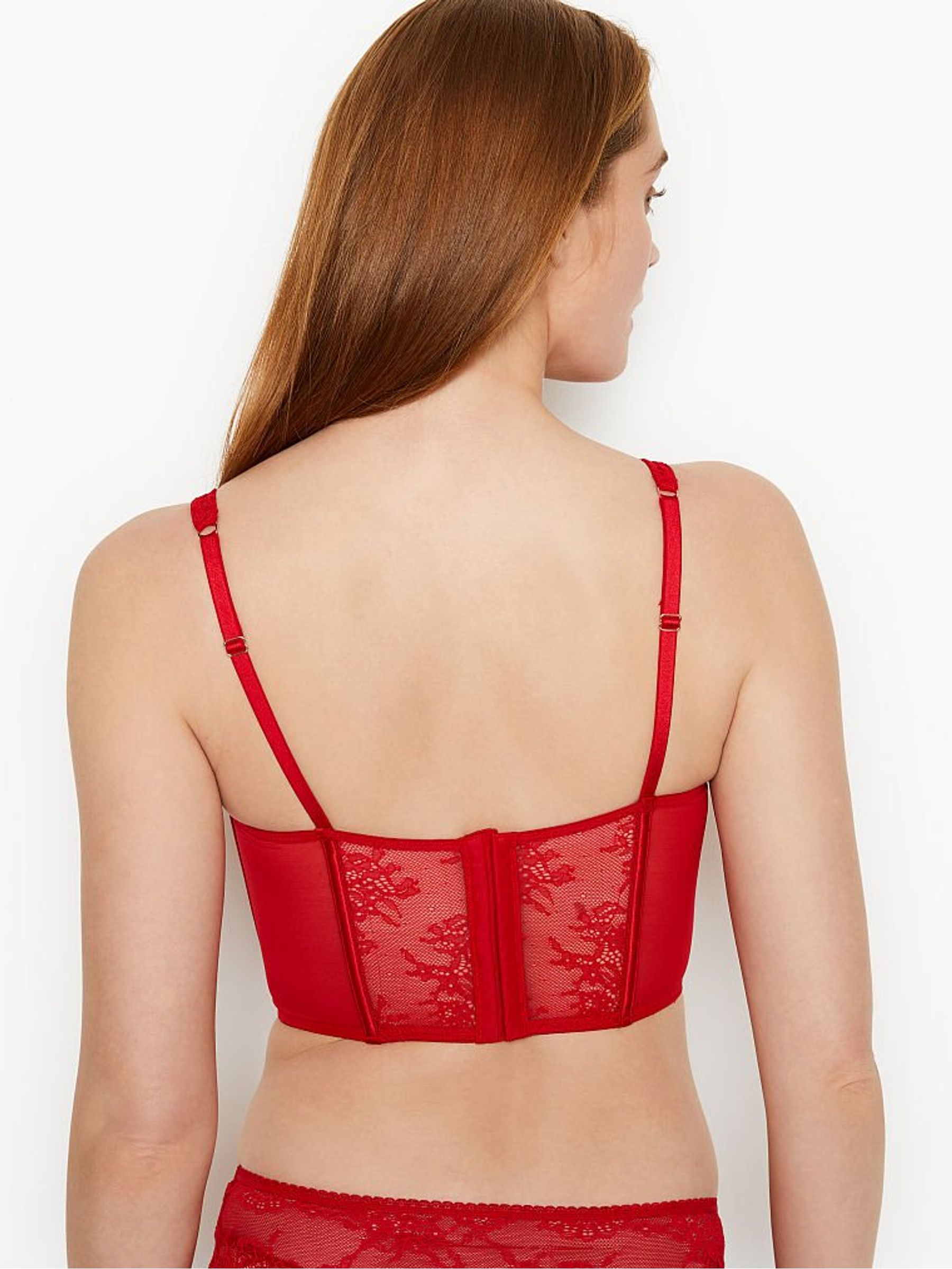 Lipstick Red Lace Unlined Corset Bra Top - Image 2 of 4
