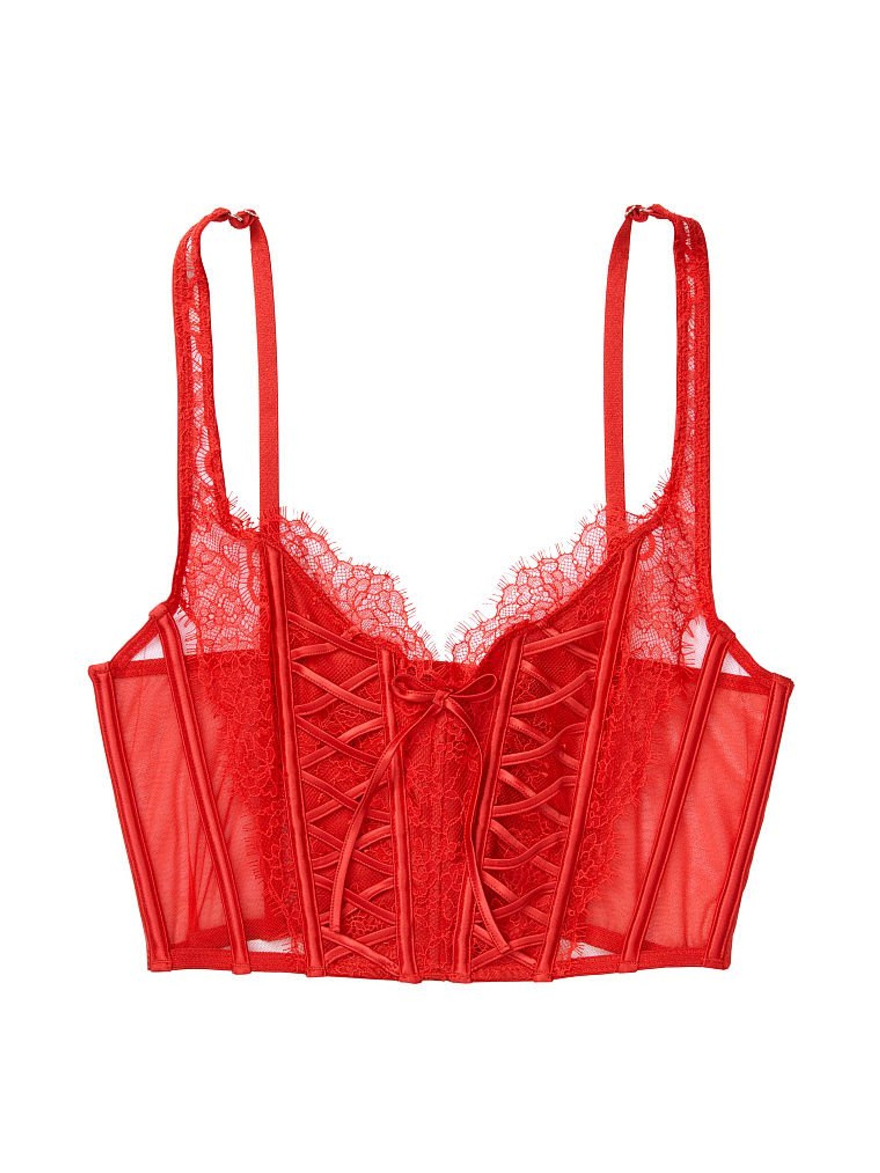 Lipstick Red Lace Unlined Corset Bra Top - Image 4 of 4