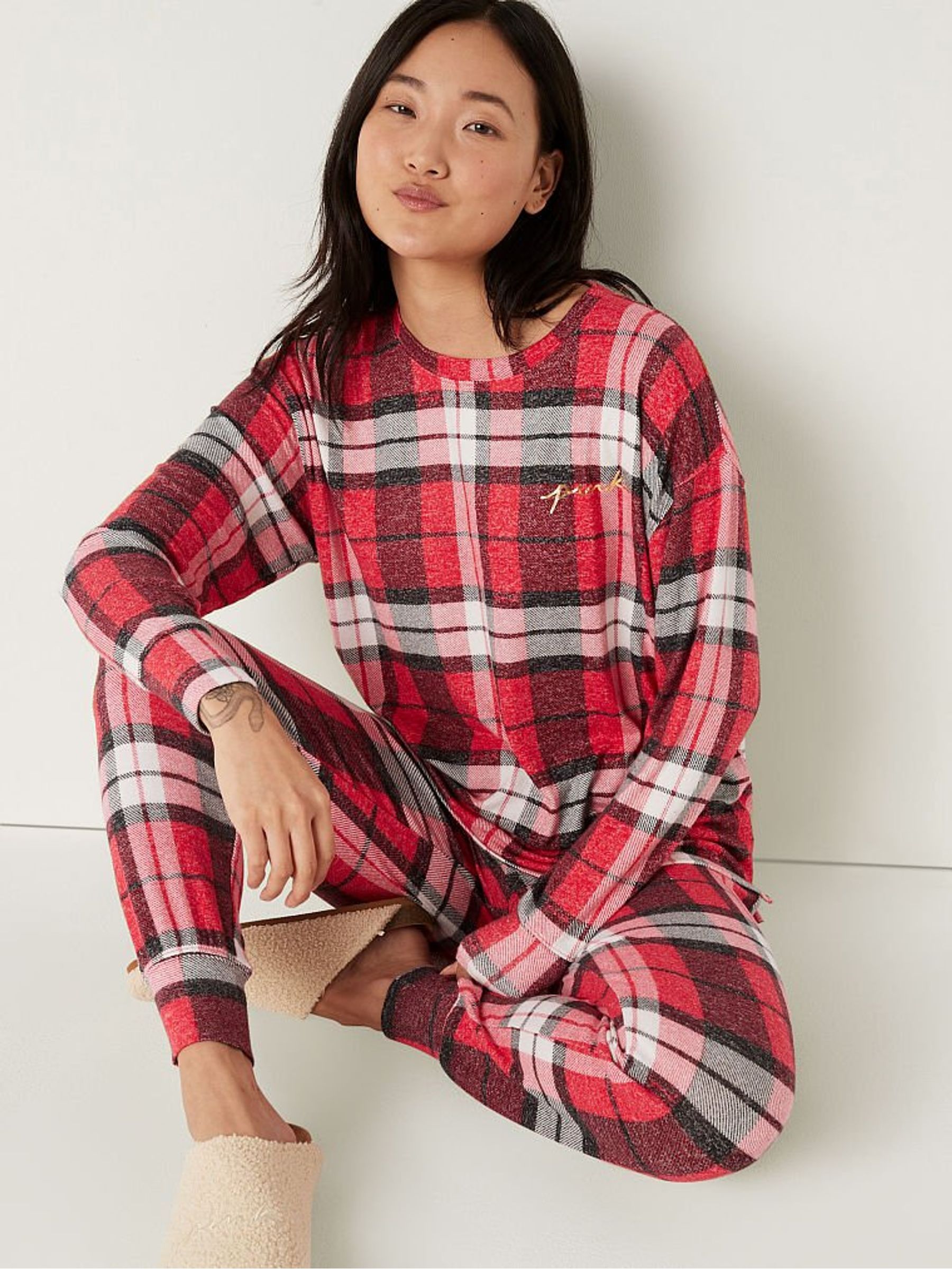 Red Pepper Plaid Cozy LongSleeve Sleep Shirt - Image 1 of 4