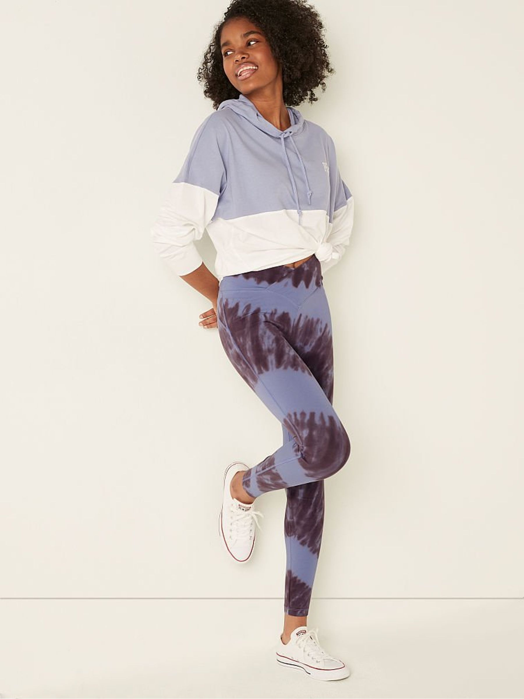 Dusty Periwinkle Tie Dye Cotton High Waist V Crossover Legging in Full Length - Image 1 of 4