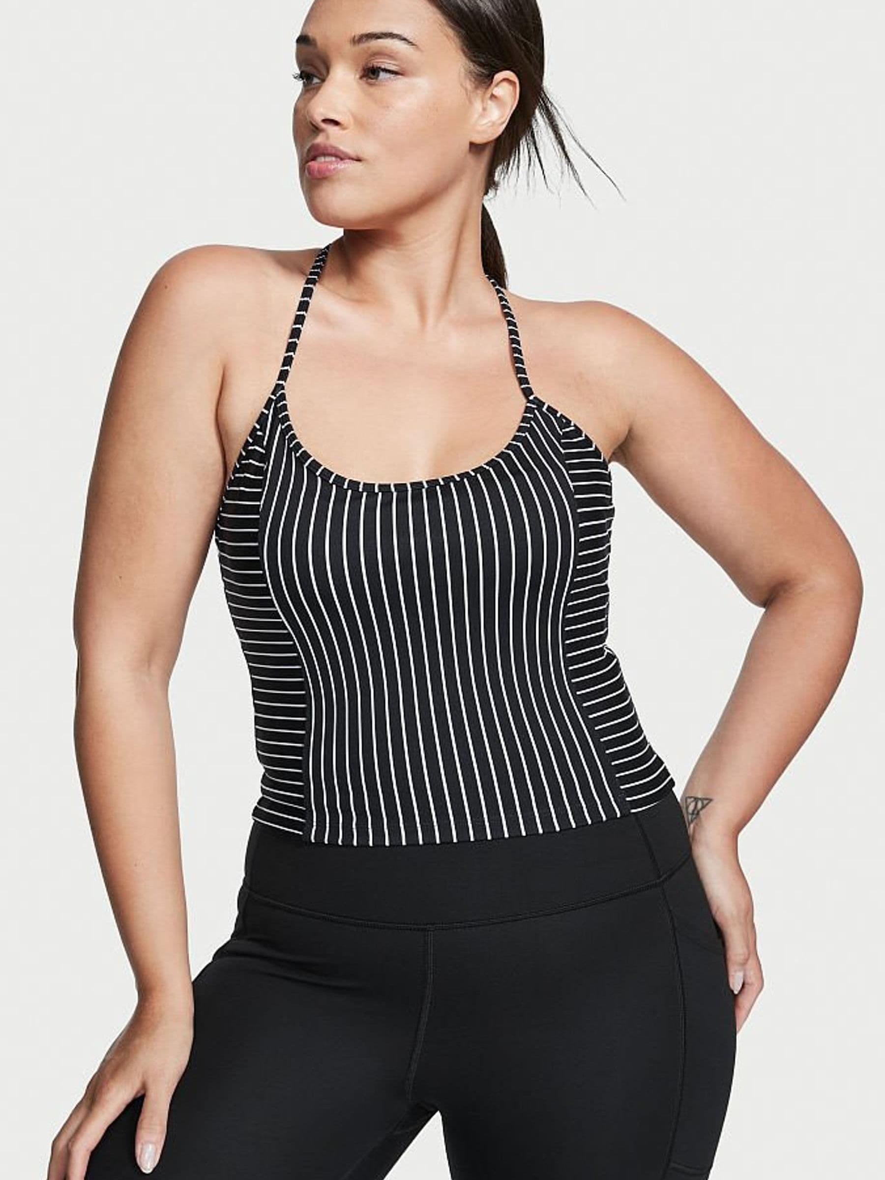 Black and White Stripe Seamless Racerback Tank Top - Image 1 of 3