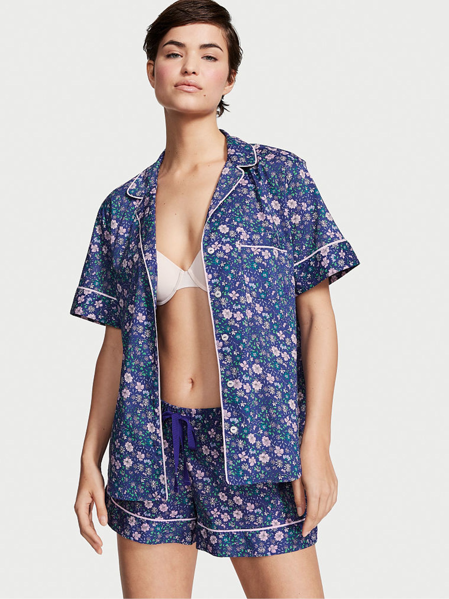 Brilliant Purple Ditsy Floral Cotton Short Pyjamas - Image 1 of 4