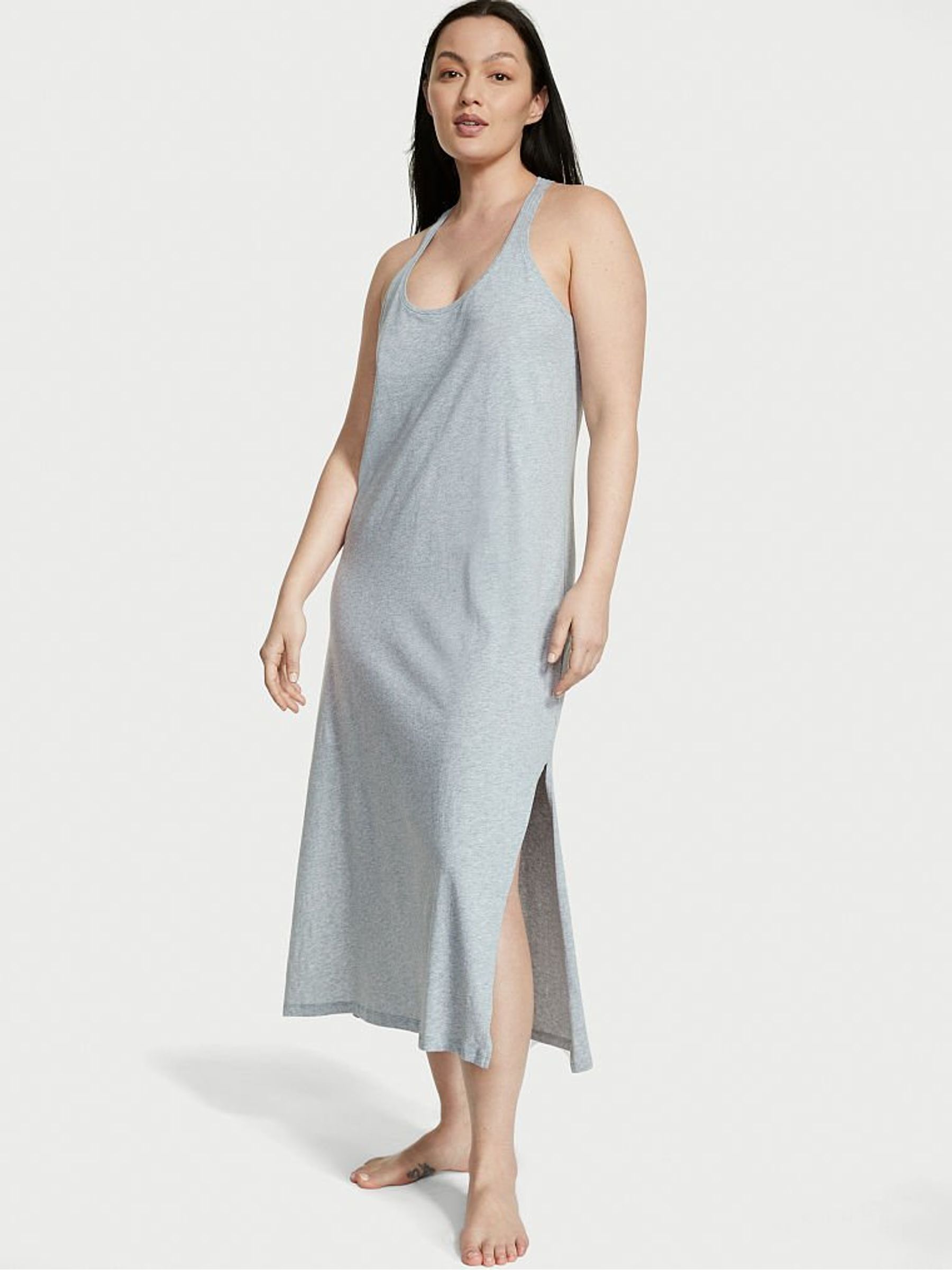 Heather Gray Lightweight Cotton Tank Maxi Sleepshirt - Image 1 of 3