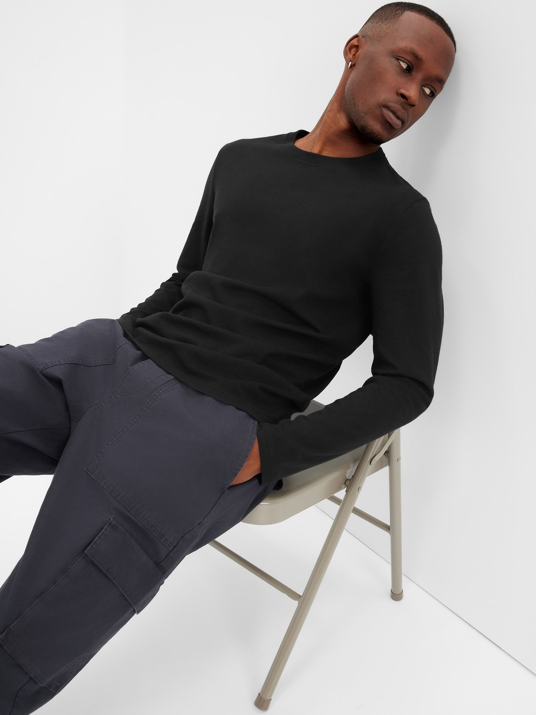 Black Everyday Soft Long Sleeve Crew Neck T-Shirt - Image 1 of 4