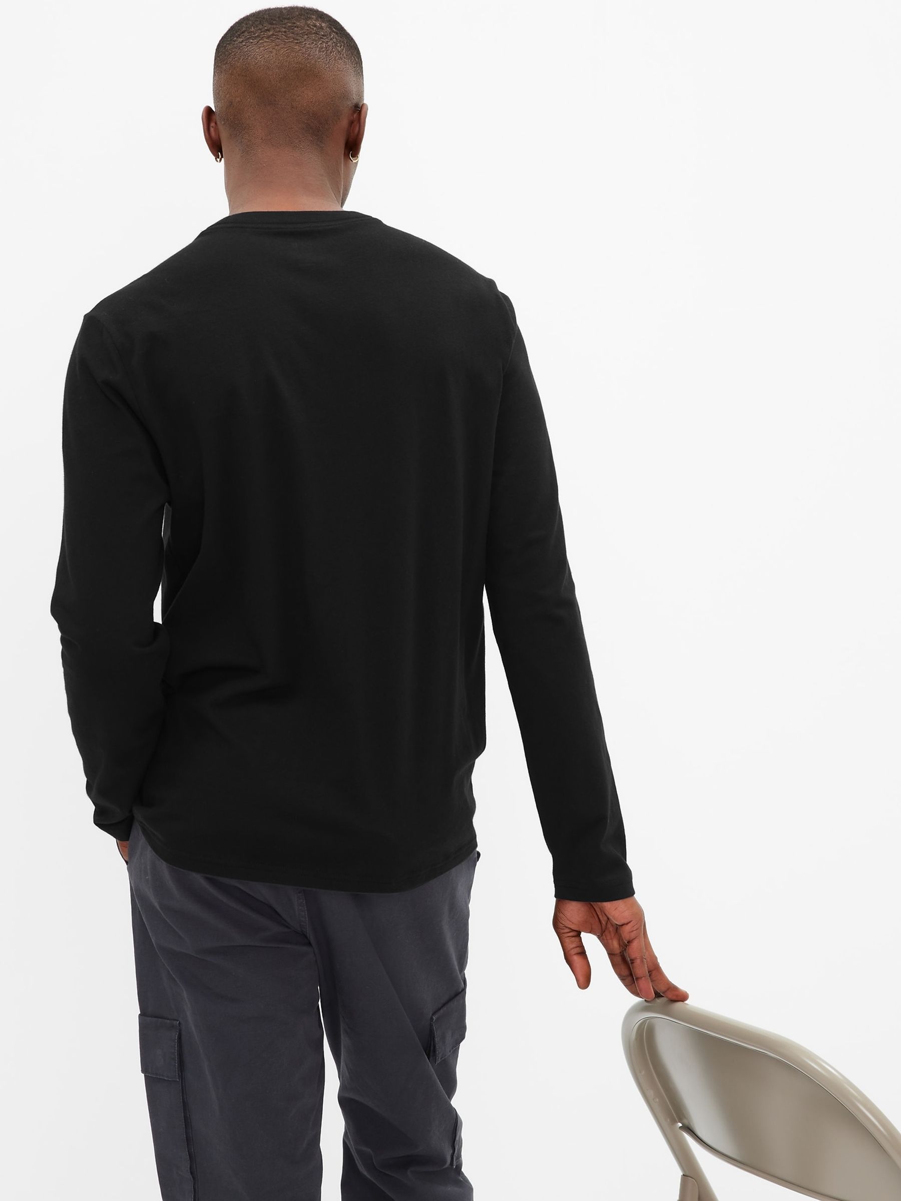 Black Everyday Soft Long Sleeve Crew Neck T-Shirt - Image 2 of 4
