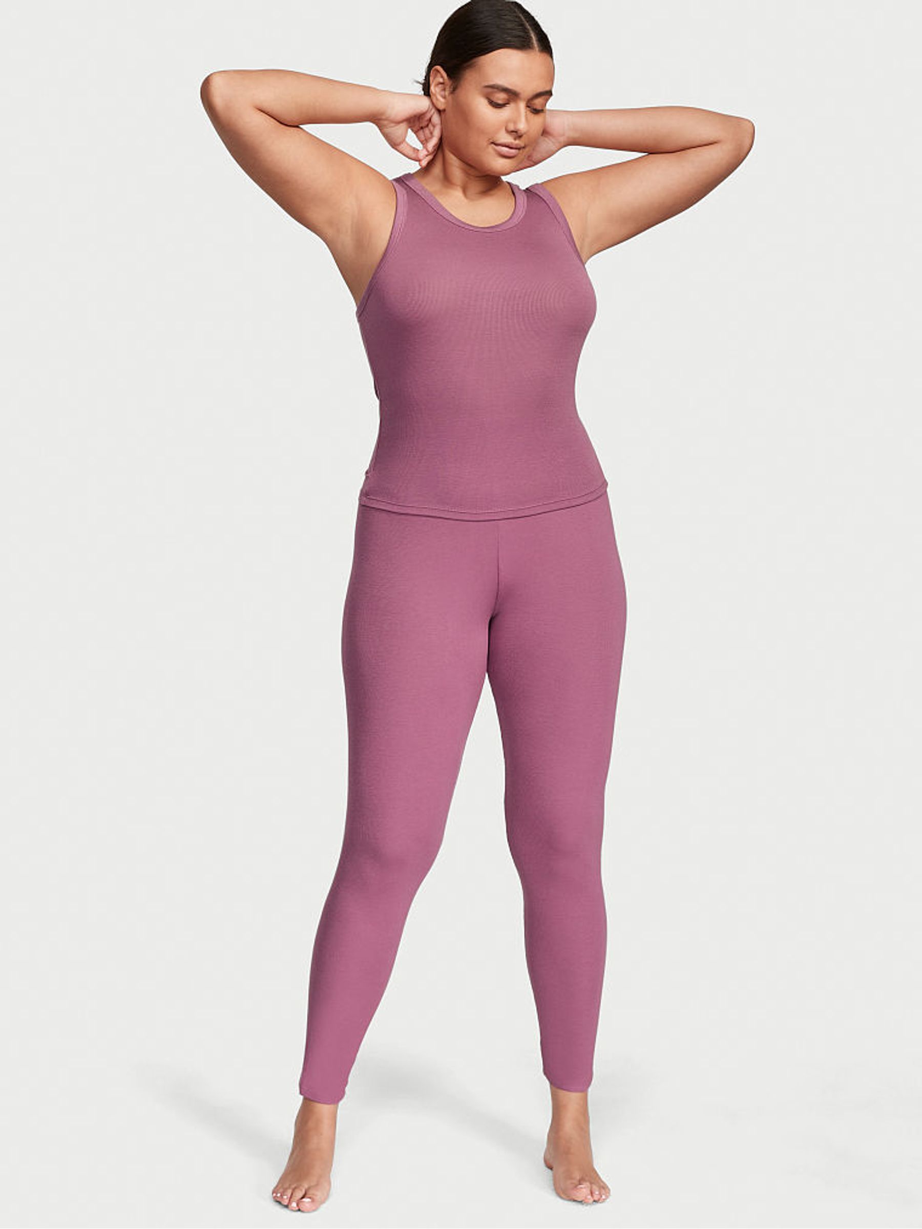 Bordeaux Pink Ribbed Modal Tank Legging Set - Image 1 of 4