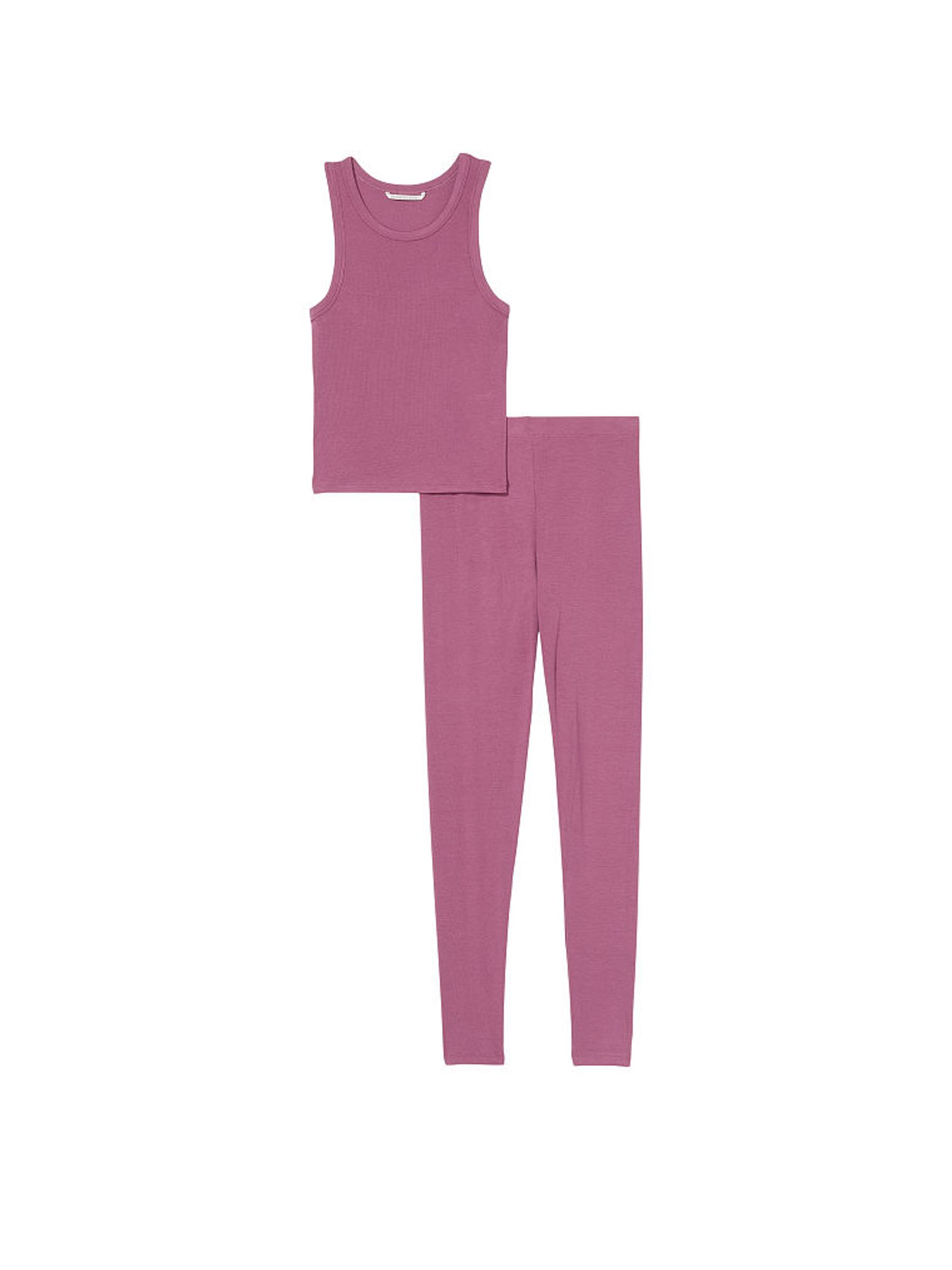 Bordeaux Pink Ribbed Modal Tank Legging Set - Image 3 of 4