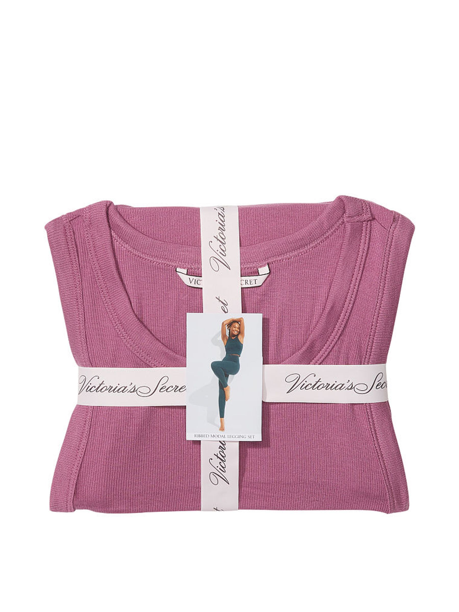 Bordeaux Pink Ribbed Modal Tank Legging Set - Image 4 of 4