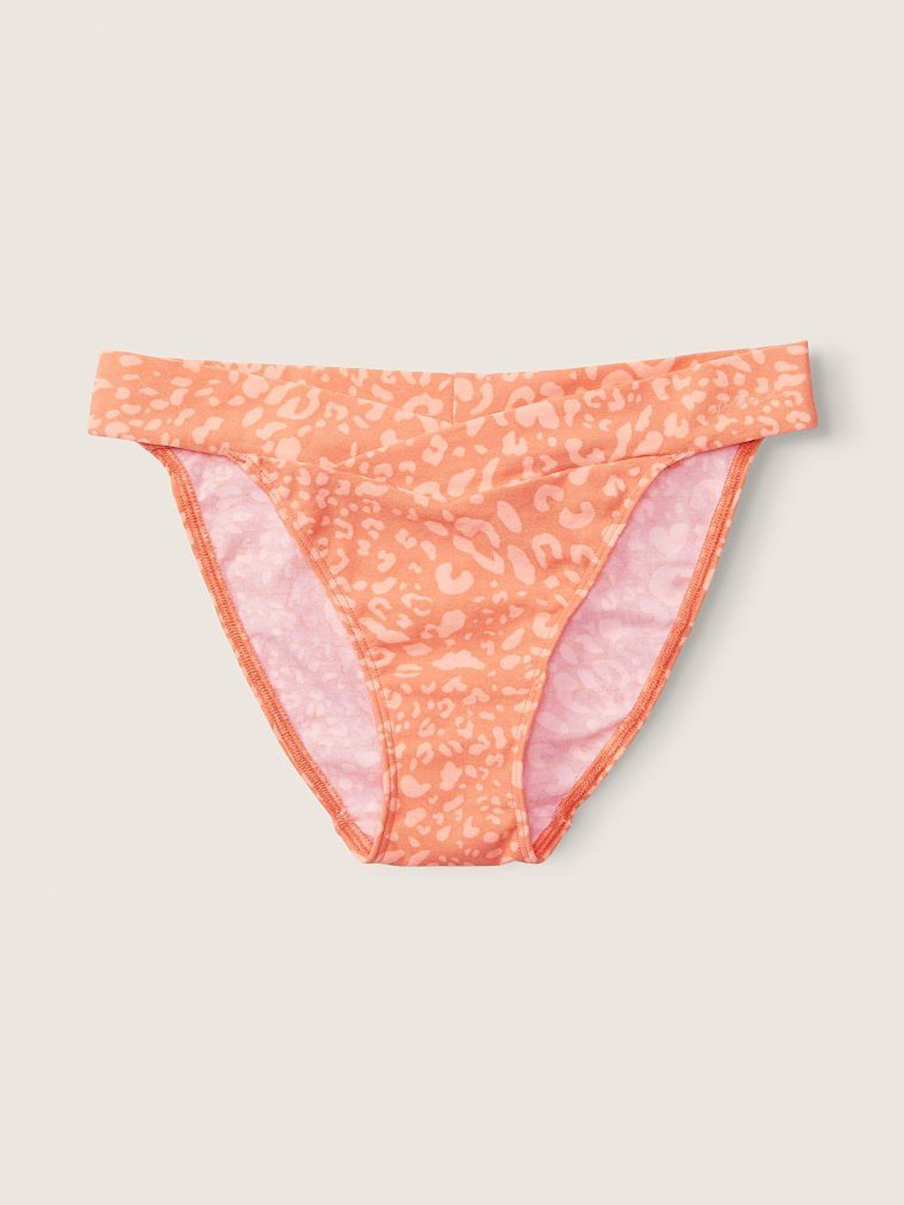 Coral Cream Leopard Print Crossover Cotton Bikini Knickers - Image 2 of 4