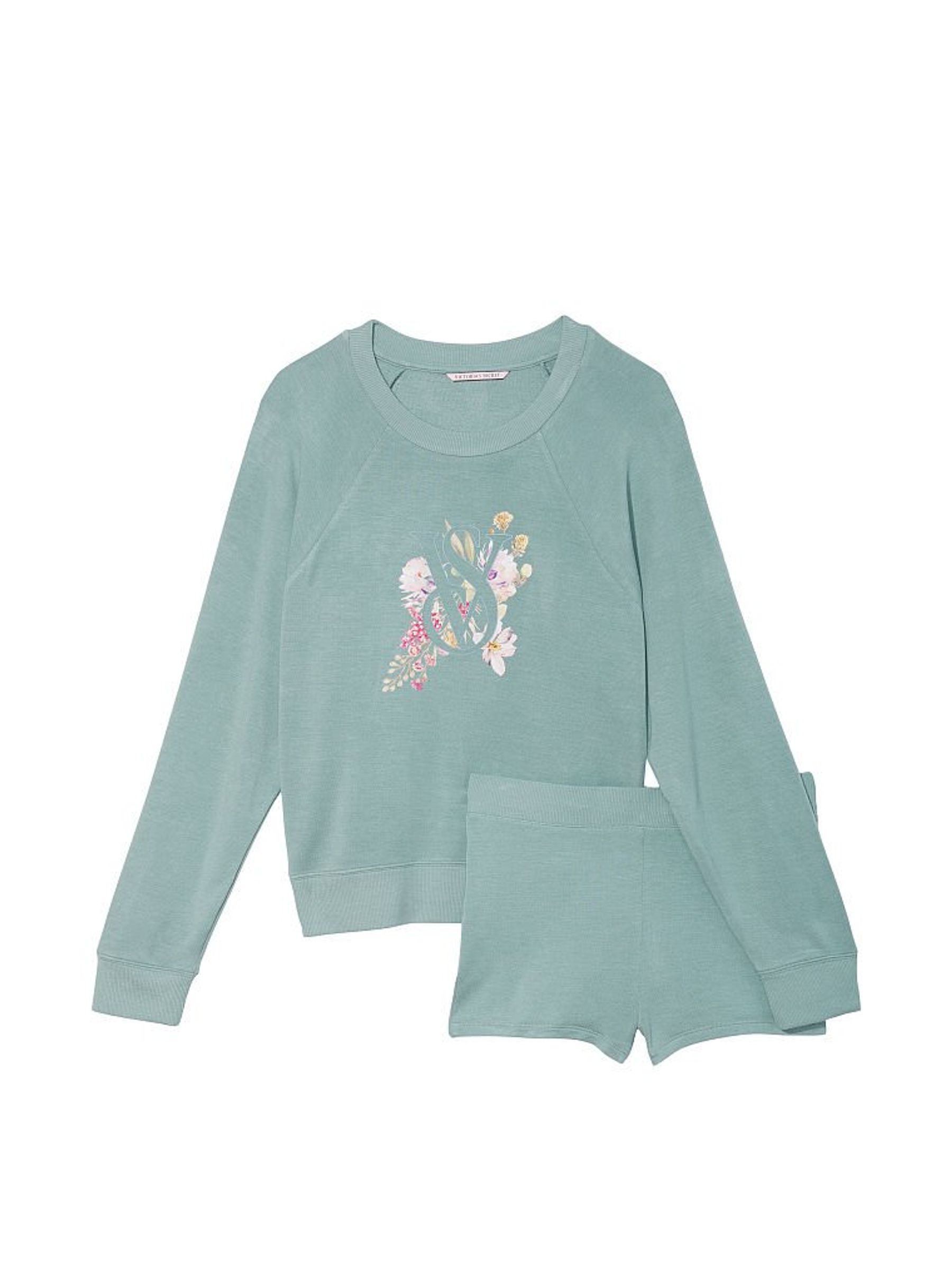 Sage Dust Green Modal Terry Crewneck Short Pyjama - Image 3 of 4