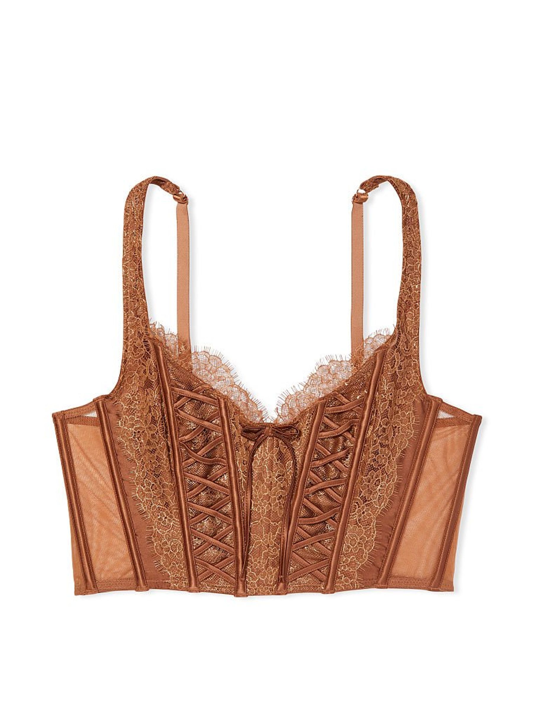 Caramel Kiss Brown Unlined Lace Up Corset Bra Top - Image 3 of 3