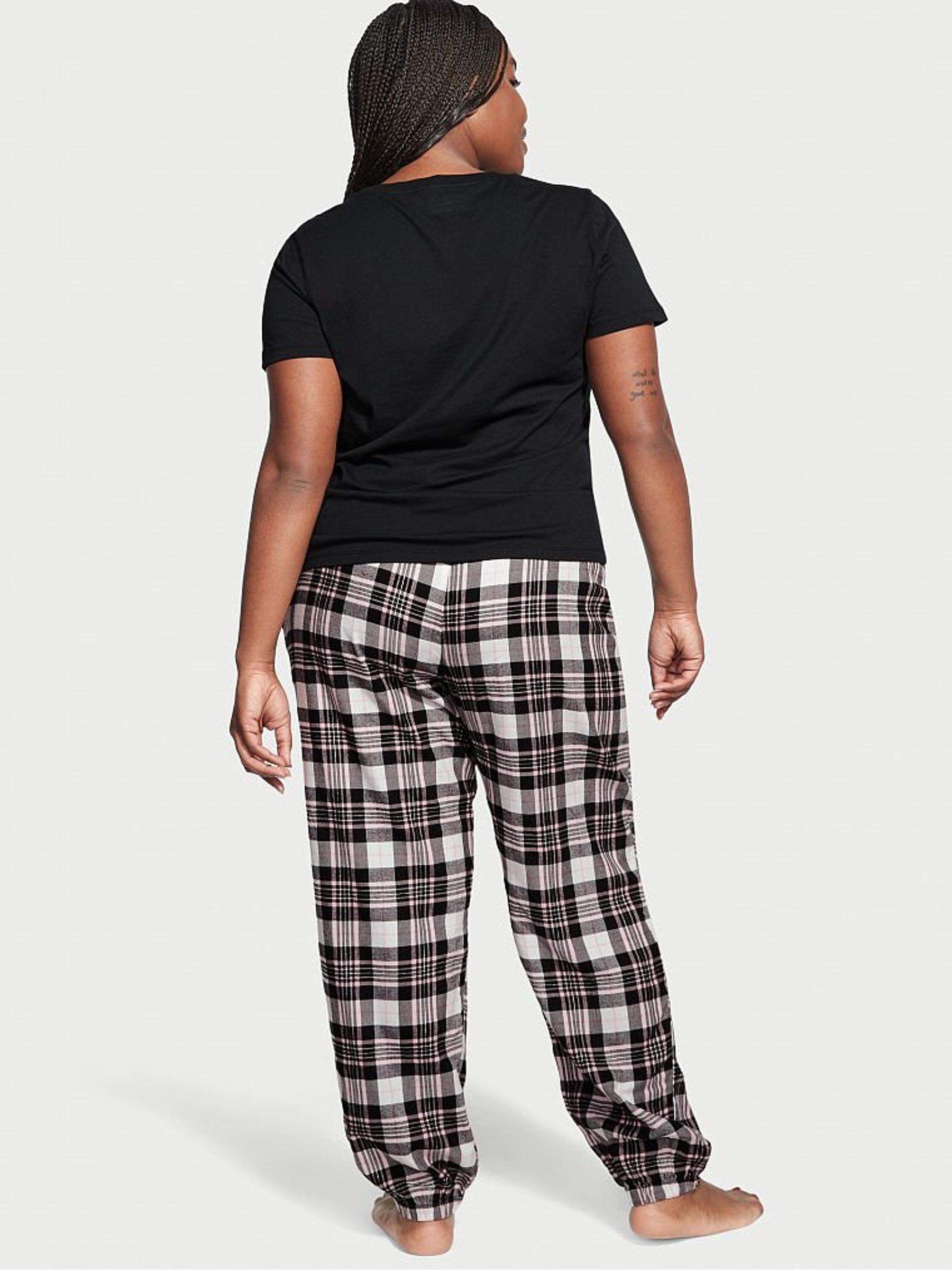 White and Black Plaid Short Sleeve Long Flannel Pyjamas - Image 2 of 4