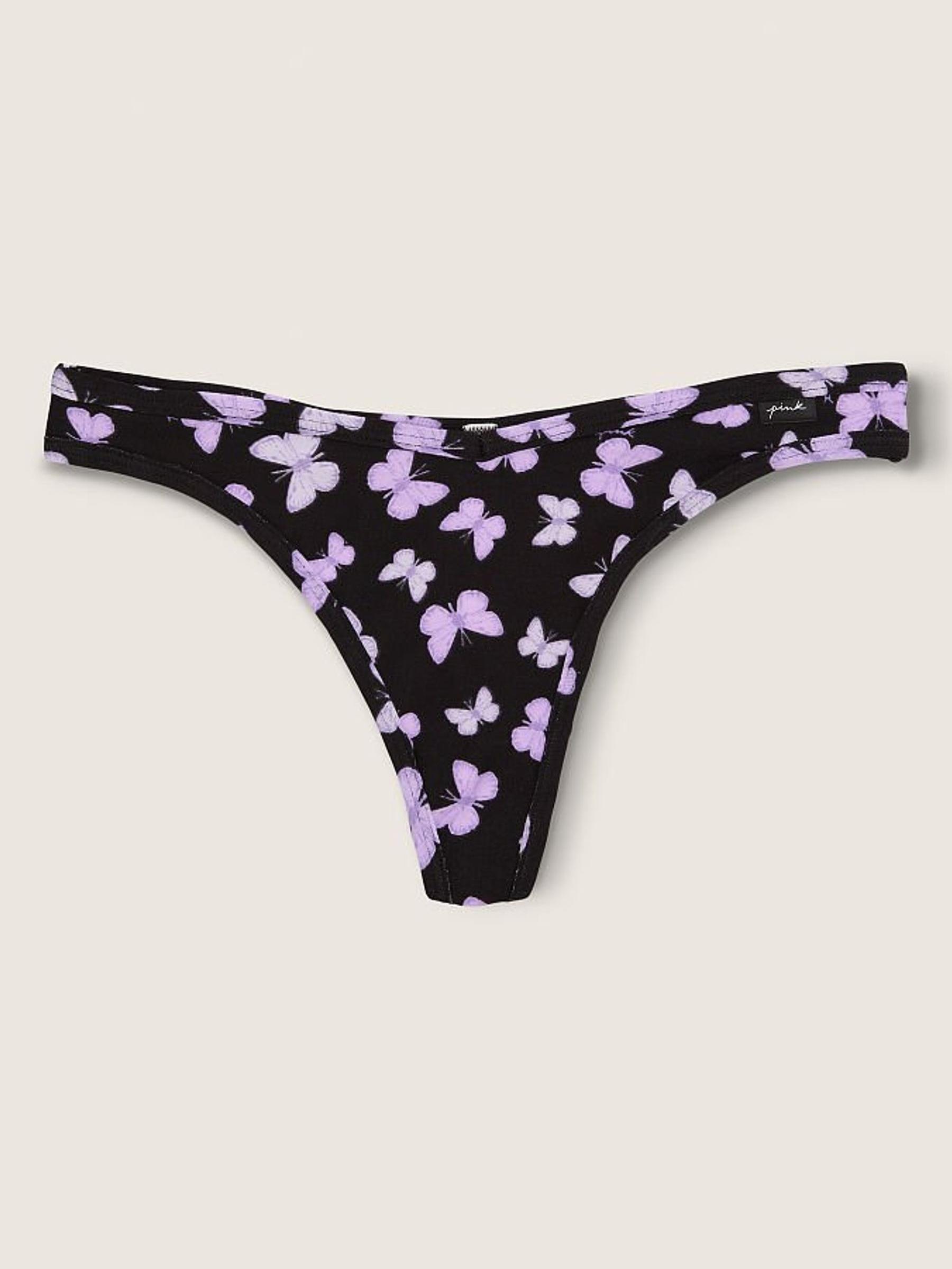 Pure Black Butterfly Cotton Thong Knickers - Image 1 of 2