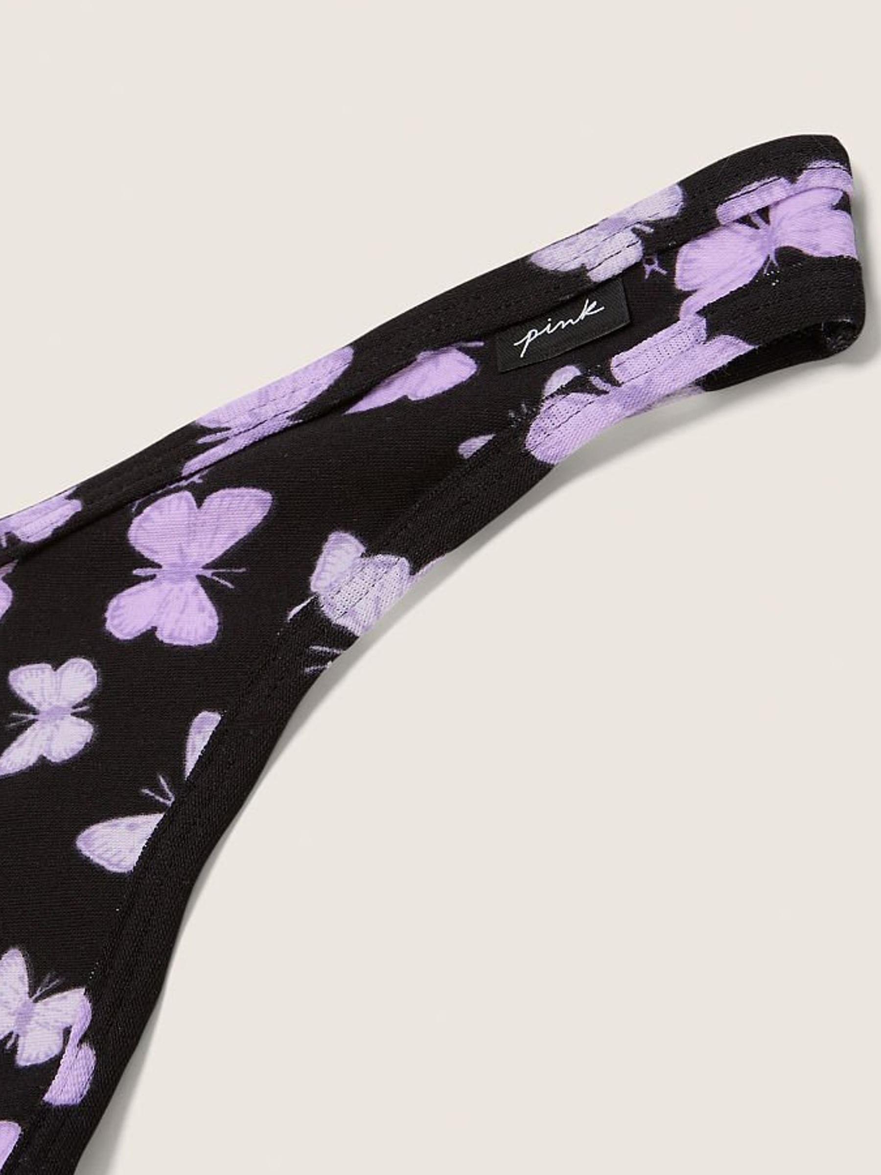 Pure Black Butterfly Cotton Thong Knickers - Image 2 of 2